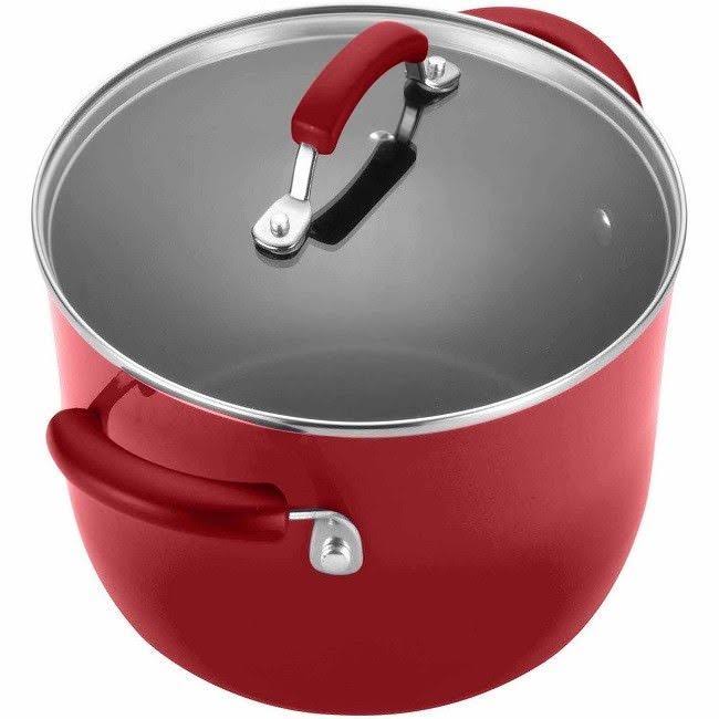 Rachael Ray Hard Enamel Nonstick 12-Piece Cookware Set, Red