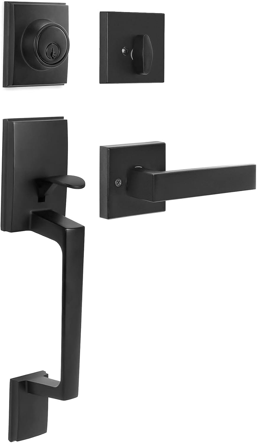 Alston Heavy Duty Single Cylinder HandleSet with Lever Modish Slim Square Front Door Entry Handle and Deadbolt Lock Set for Front Door or Office Door Reversible for Right & Left Sided Doors Pack of 2