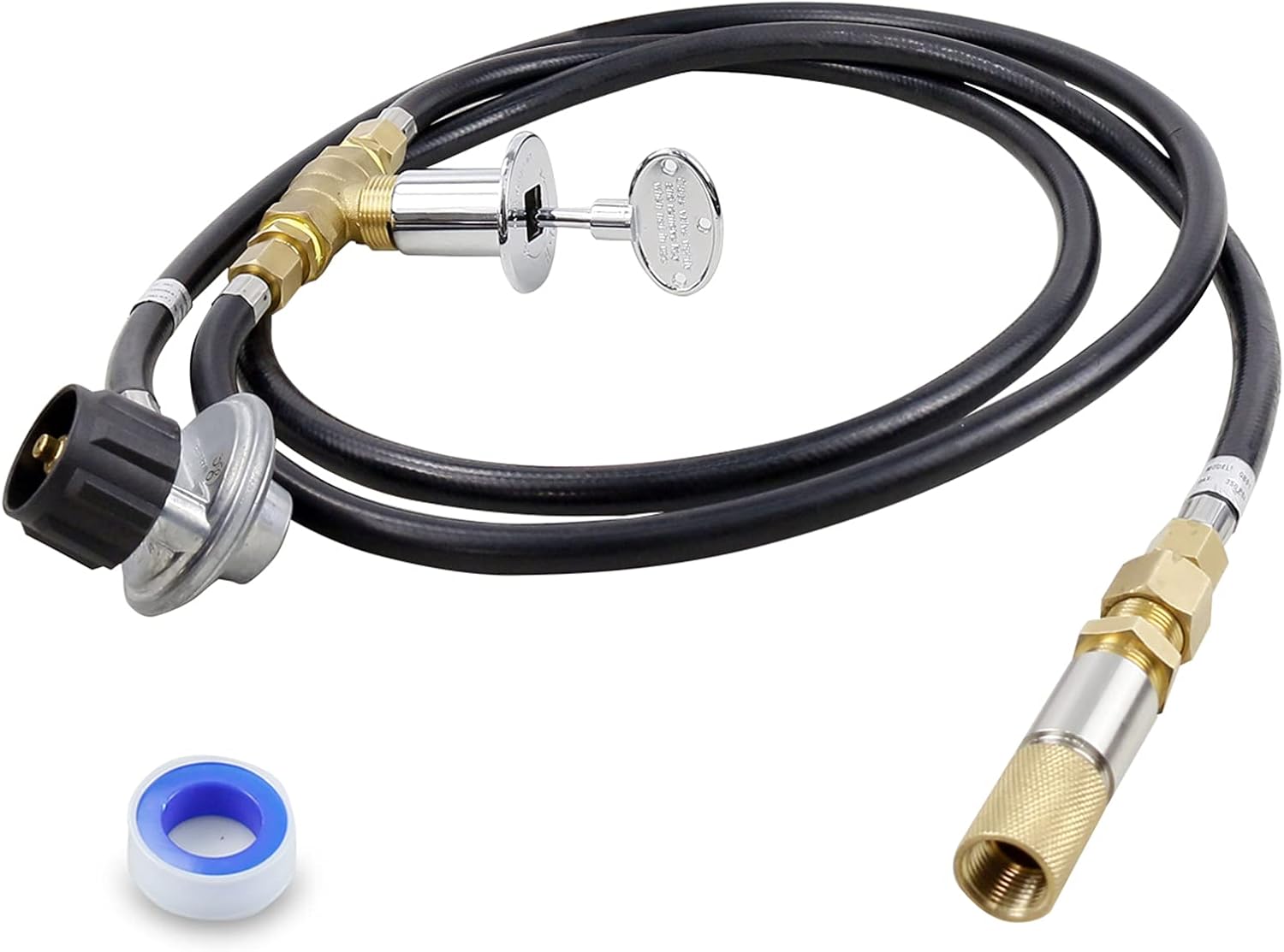 GRISUN Fire Pit Installation Kit for Propane Connection, Propane Fire Pit Hose Kit Suit for Firepit Outdoor Fireplaces Fire Pit Table, Come with 1/2 Key Valve Air Mixer Valve Regulator Hose 150K BTU