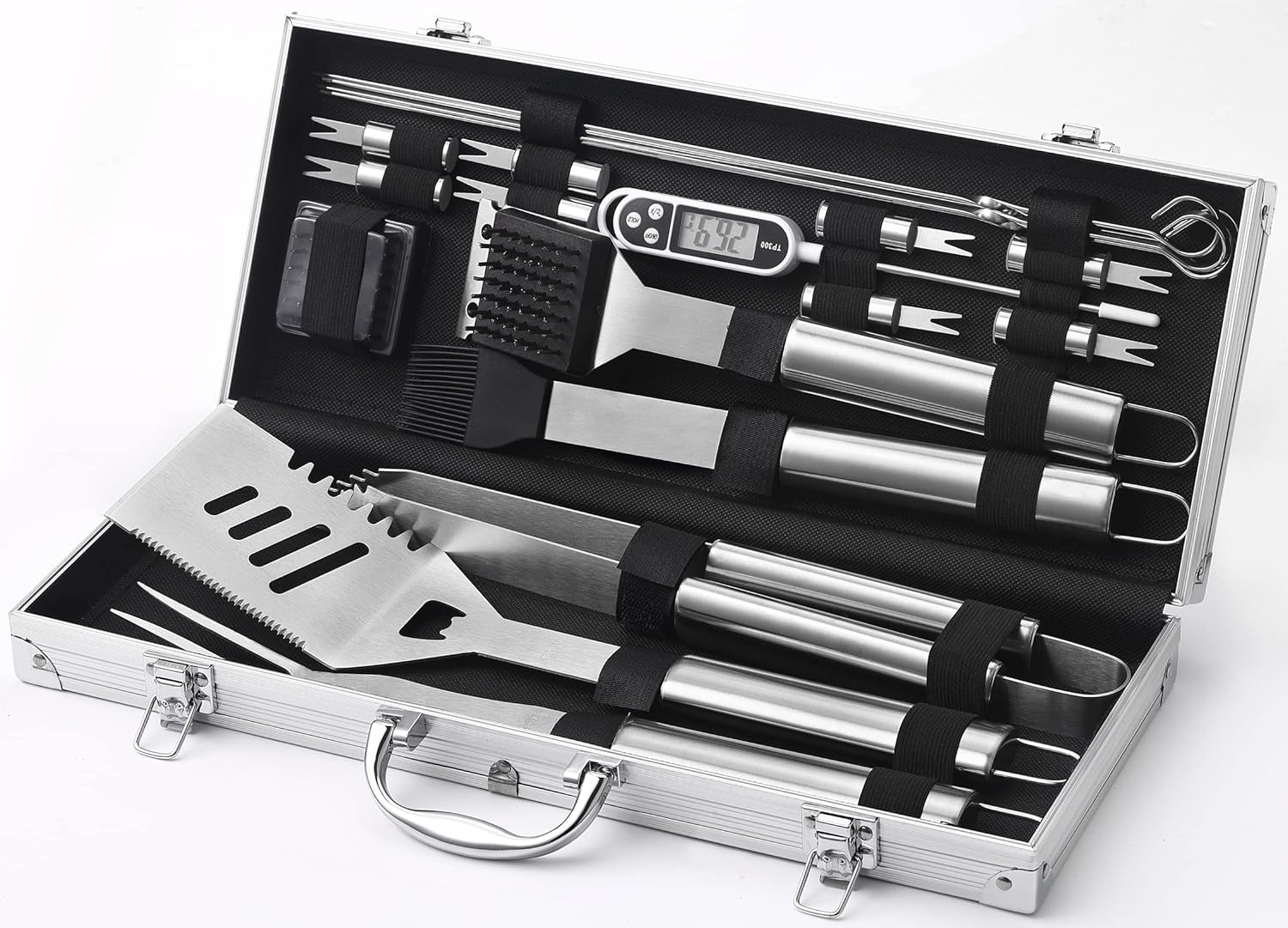 ROMANTICIST 20Pcs Extra Thick Solid Stainless Steel Grill Accessories , Complete BBQ Tools Set for Men , Professional Grill Tools Set for Camping/Backyard Barbecue Pack of 2