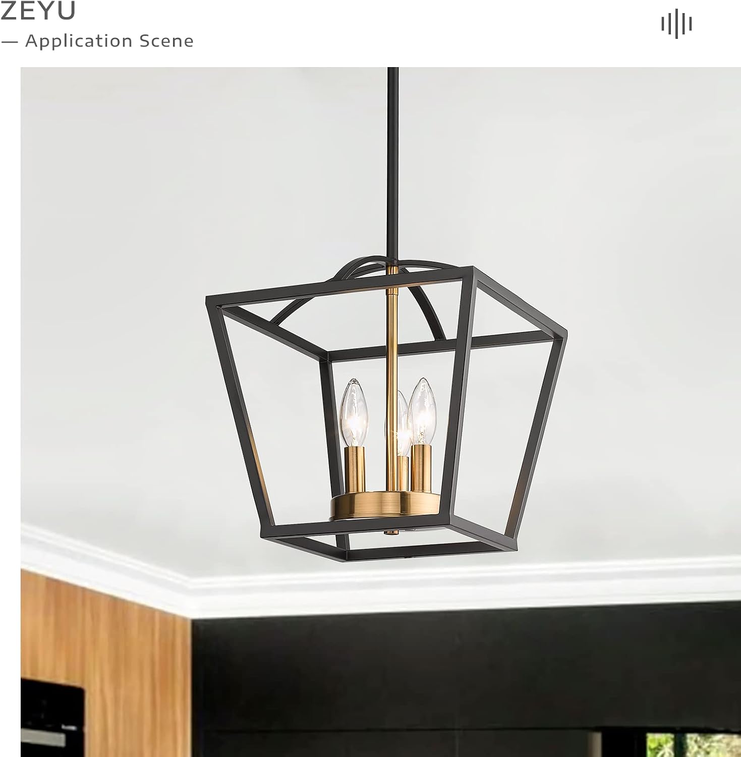 Zeyu 3-Light Modern Farmhouse Chandelier, Industrial Lantern Pendant Light for Bedroom Kitchen Foyer, Black and Gold Finish, ZY38P-3 BK+BG
