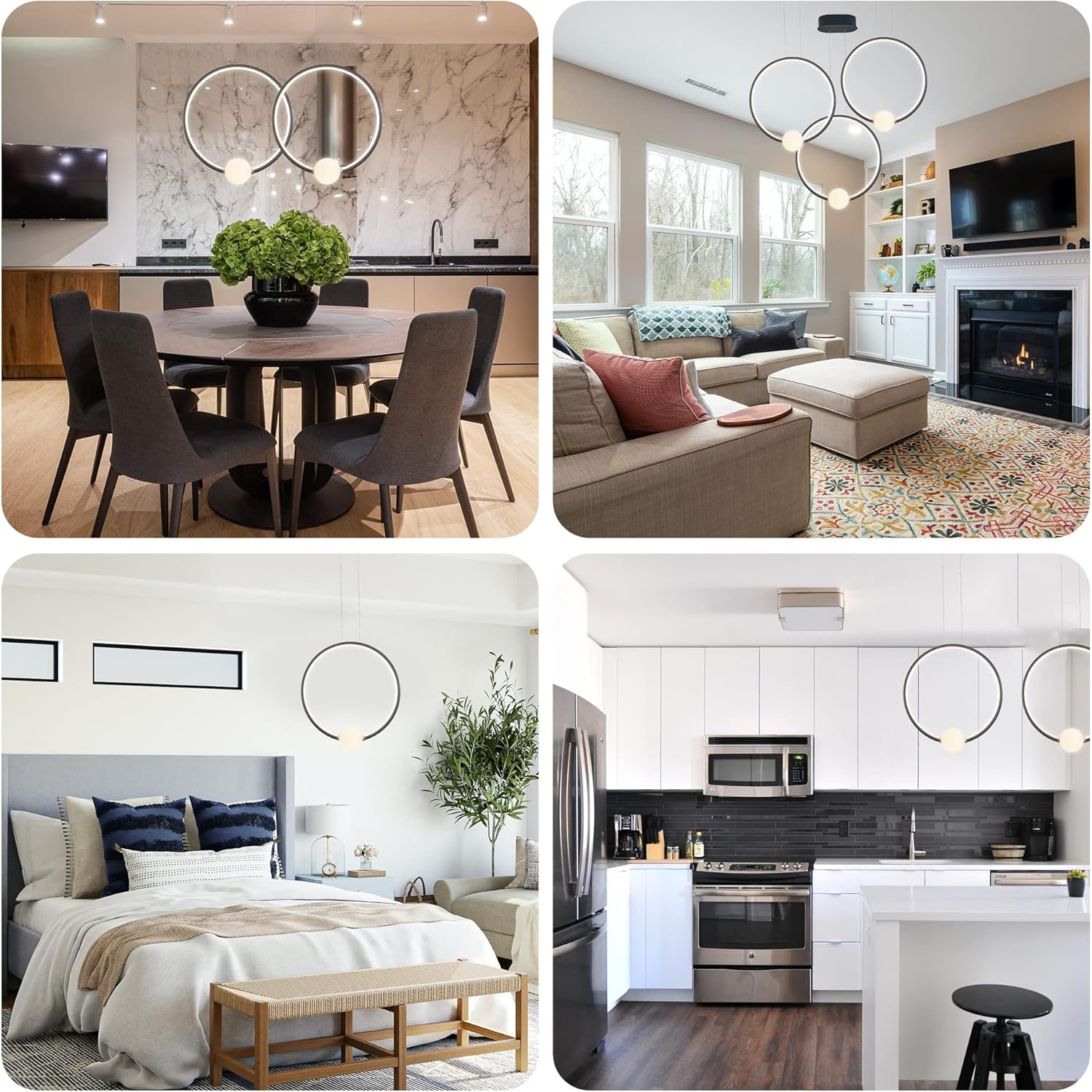 KINGLONG LED Pendant Light Modern Black Chandelier Light Fixture 1 Ring Adjustable Height for Kitchen Island Dining Room Living Room Bedroom