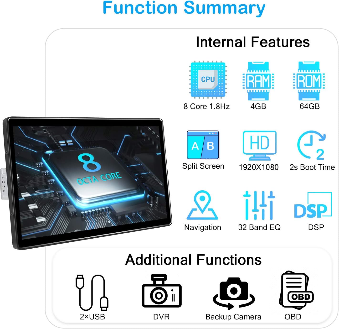 JOYING Newest 11.6 Inch Car Stereo Android 10 Single Din 4GB+64GB Octa Core Car Radio with 1920x1080 Scree in Dash Support FM/Bluetooth 5.1/Optical Audio Output/5G WiFi/AUX-in/DVR/OBD2/Back-Up Camera Pack of 2