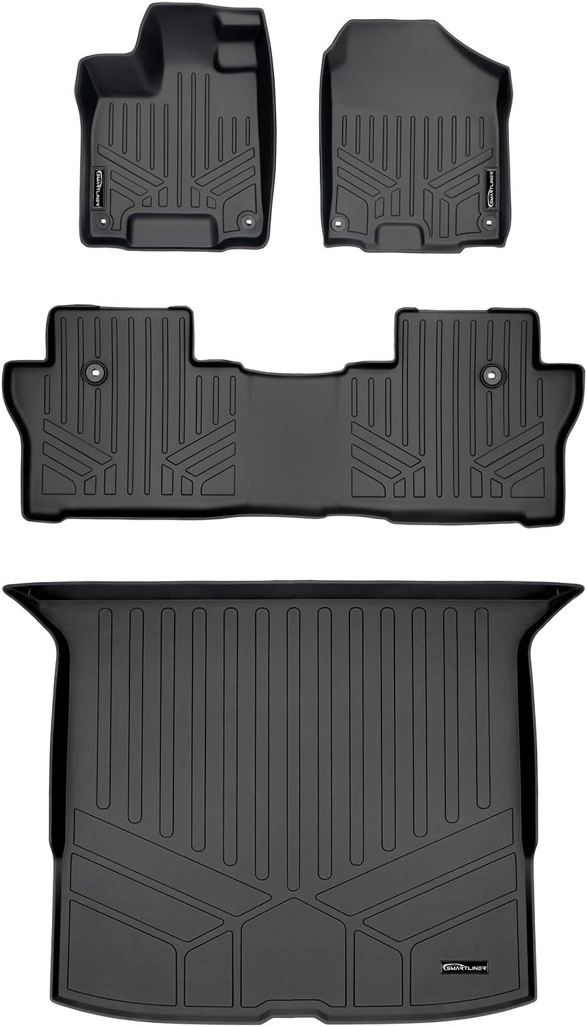 MAXLINER Custom Fit Floor Mats 2 Rows and Cargo Liner Behind 2nd Row Set Black Compatible with 2019-2022 Honda Passport