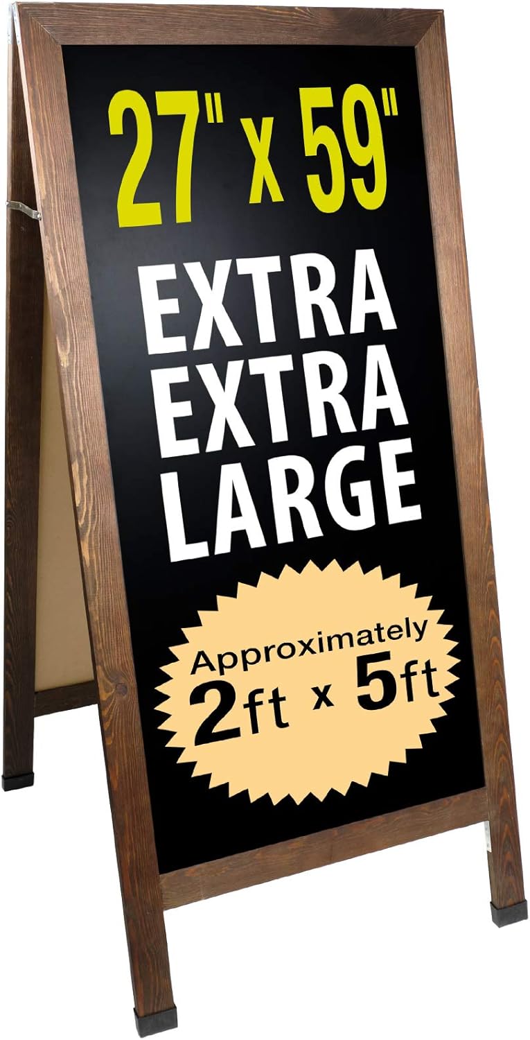Excello Global Products Sandwich Board Sidewalk Chalkboard Sign: Reinforced, Heavy-Duty/Double Sided/Large 59x27 Chalk Board Standing Sign A-Frame (Black)