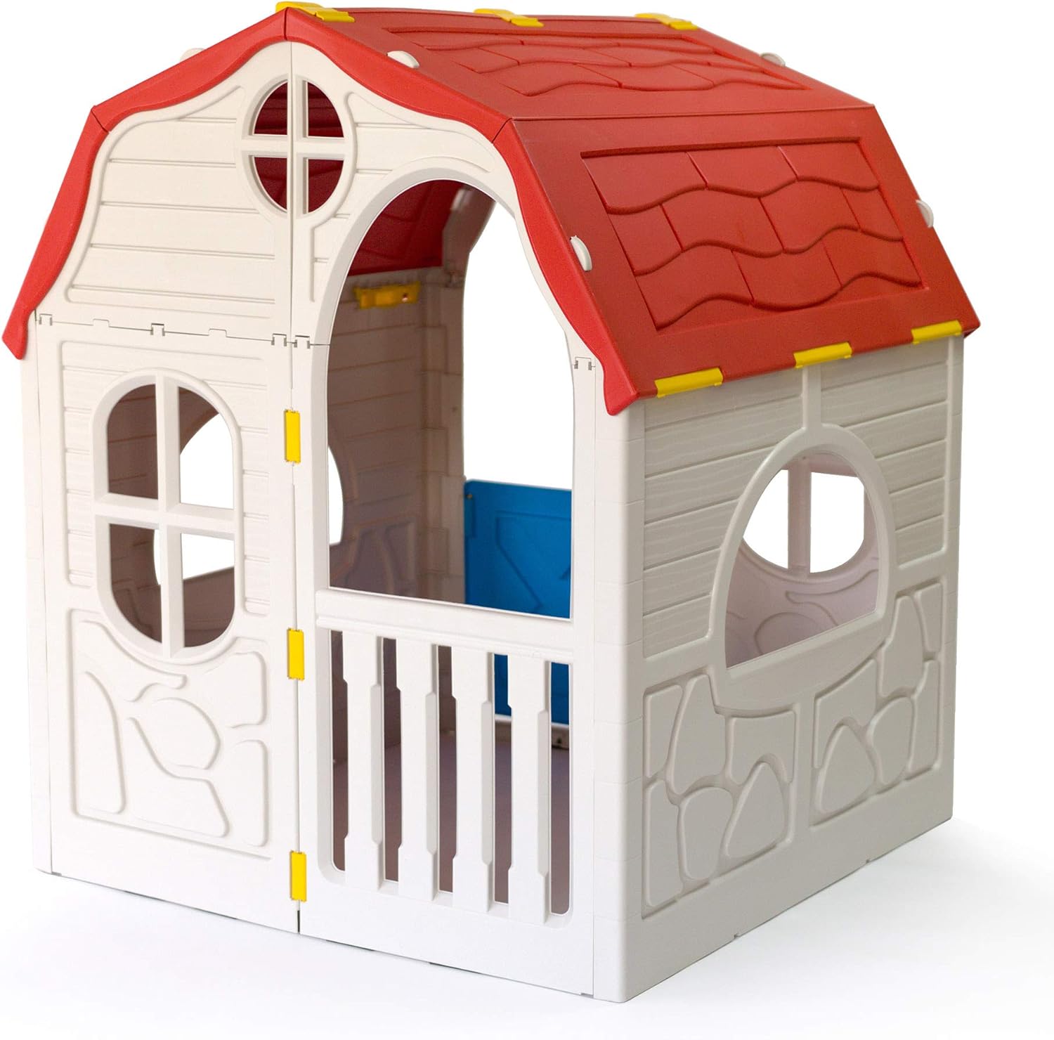 Ram Quality Products Kid's Classic Real Feel Cottage Compact Foldable Plastic Toddler Outdoor Playhouse for Children Ages 2 Years Old and Up, White