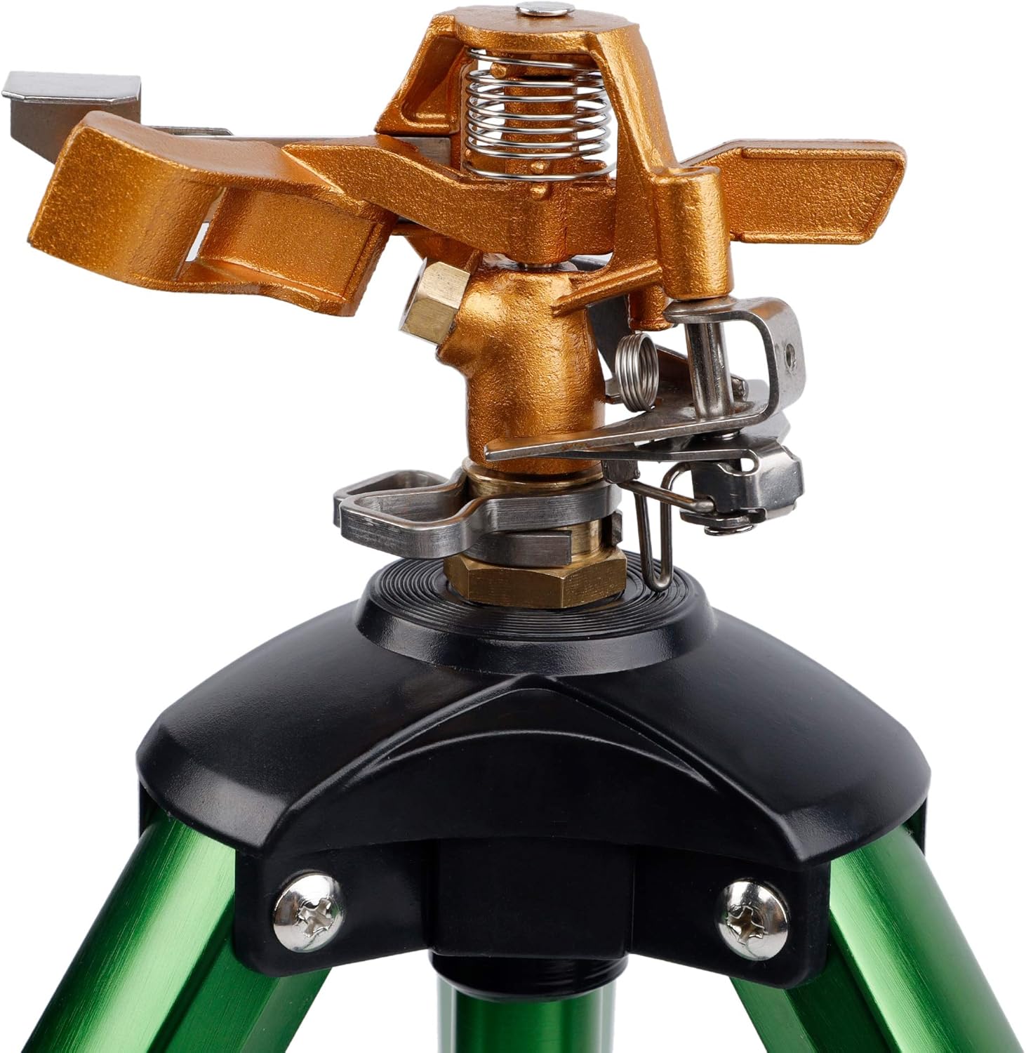 Twinkle Star Impact Sprinkler Head on Tripod Base, Heavy Duty Brass Sprinkler Nozzle, Solid Alloy Metal Extension Legs Flip Locks, 3/4 Inch Connector and Adapter Set, 360 Degree Coverage, 2 Pack