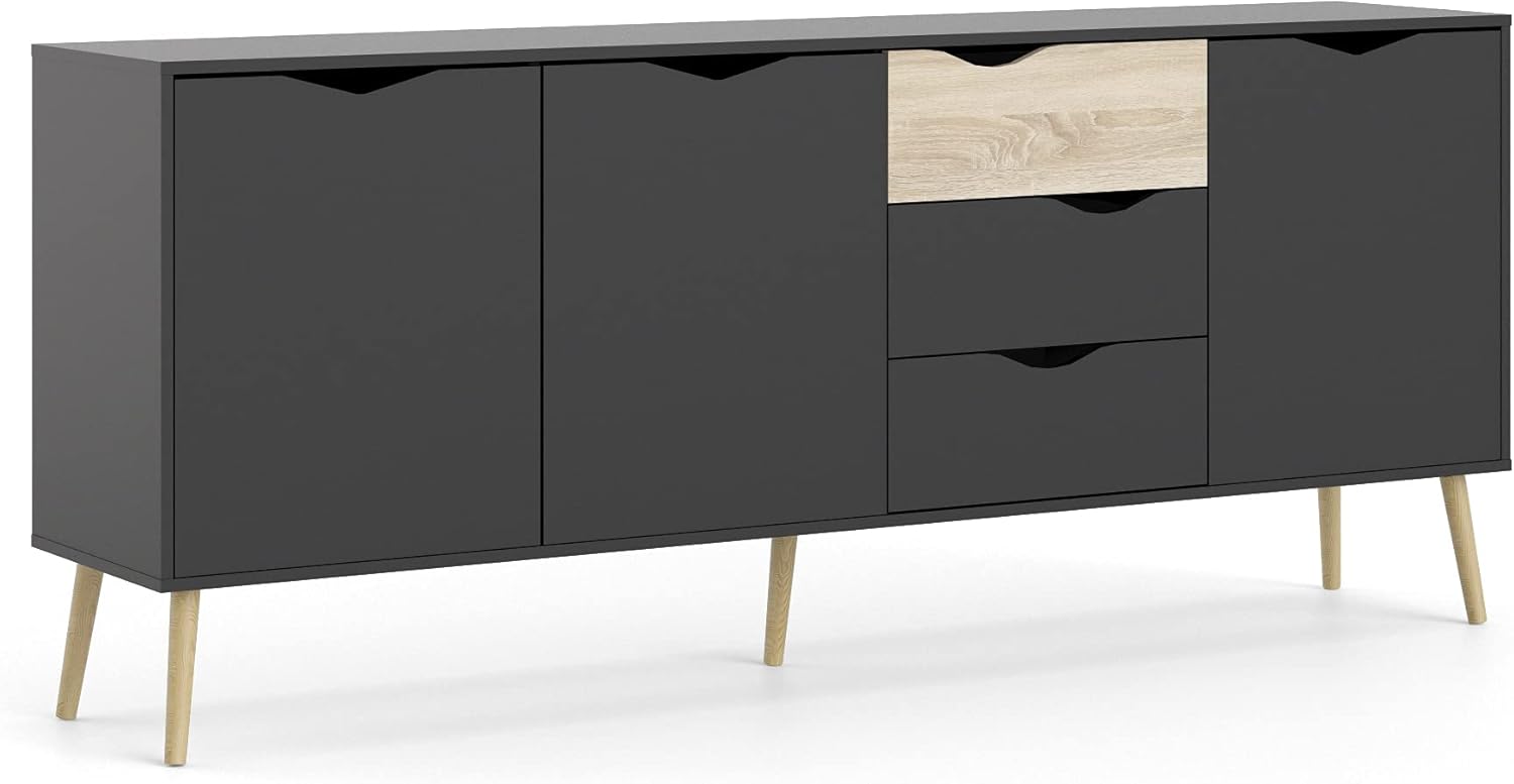 Tvilum, Black Matte and Oak Structure Diana Sideboard with 3 Doors and 3 Drawers