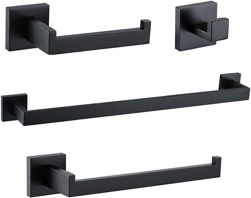 Turs 4-Piece Bathroom Hardware Set Black Towel Bar Holder Set SUS 304 Stainless Steel Wall Mounted Pack of 2