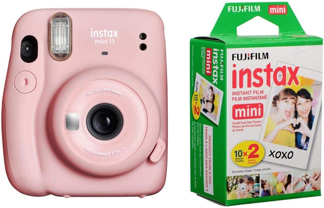 Fujifilm Instax Mini 11 Instant Film Camera, Ice White - with Fujifilm instax Mini Instant Daylight Film Twin Pack, 20 Exposures