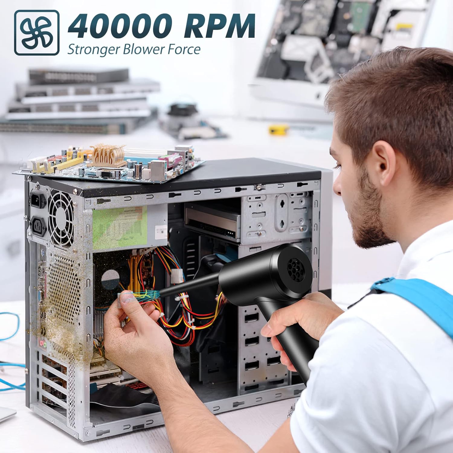 Electric Air Duster, Cordless Air Duster Keyboard Cleaner 7500mAh Rechargeable Compressed Air Duster Blower for Computer, Powerful 40000 RPM, 10W Fast Charging, Reusable Compressed Air Pack of 2