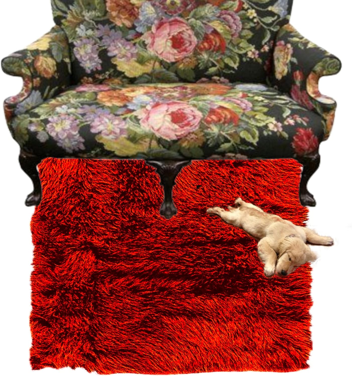 Fur Accents Faux Fur Shag Sheepskin Area Rug, Bright Red, Plush, Soft with Ultra Suede Lining, Easy Care, Made in The USA (5'x6')