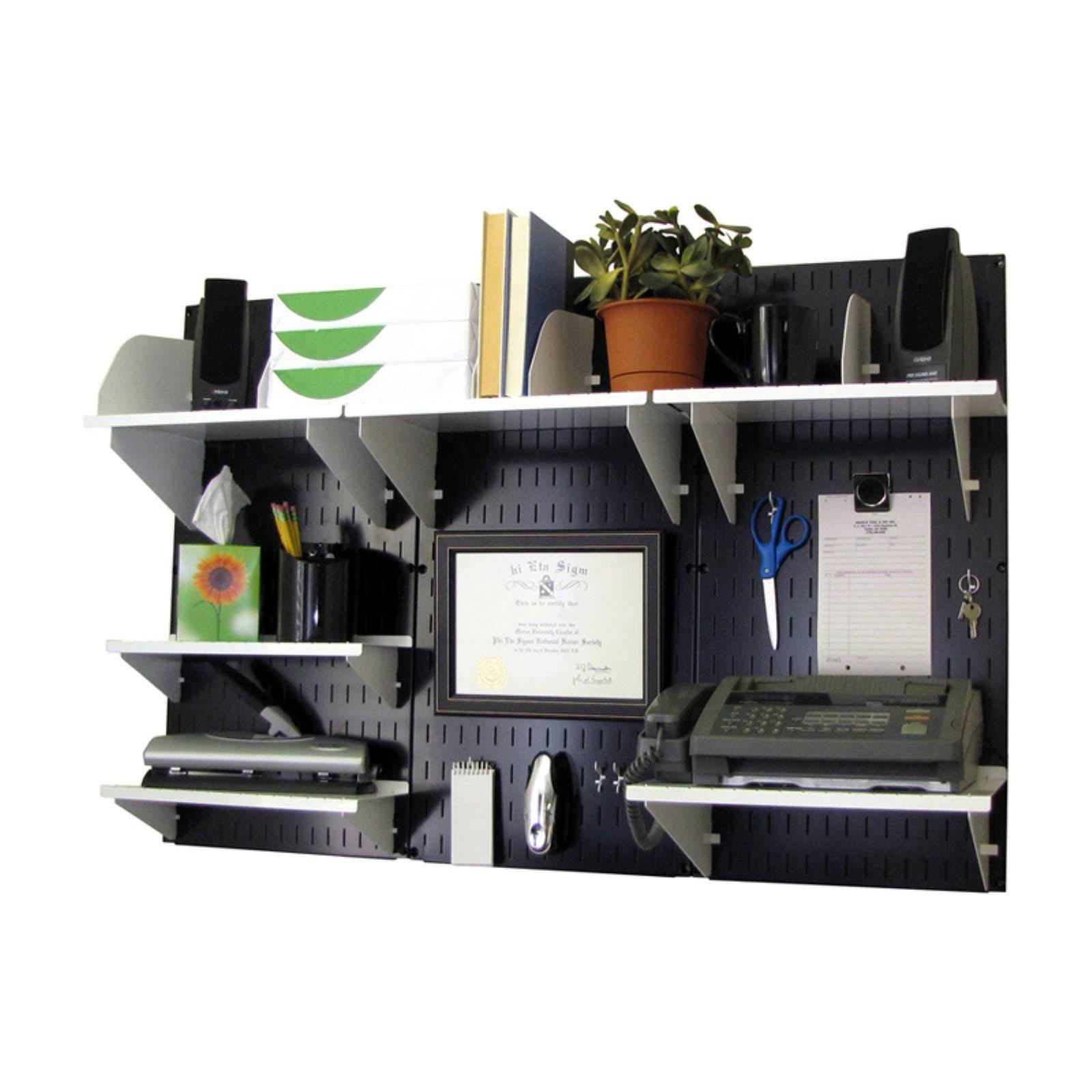 Wall Control Office Wall Mount Desk Storage and Organization Kit; Black and White