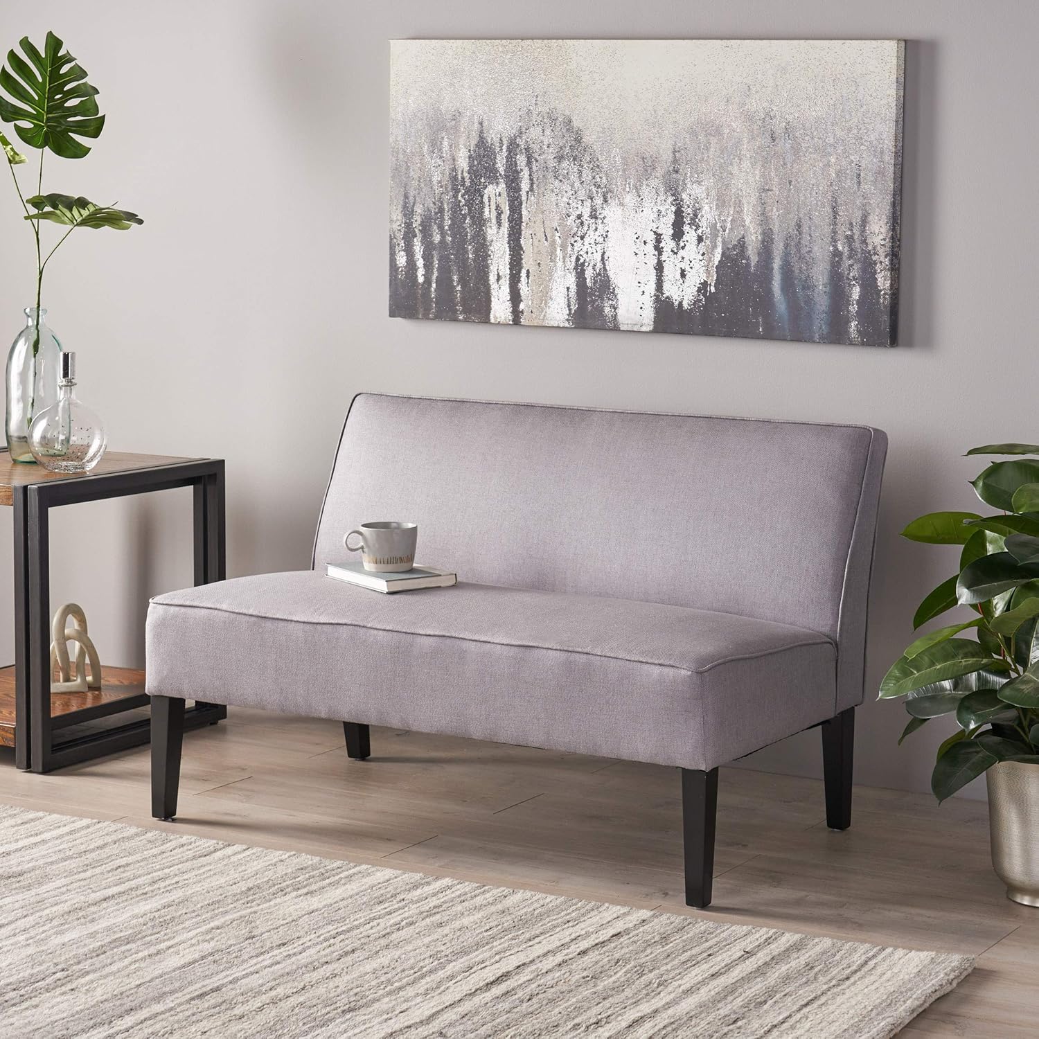 GDFStudio Christopher Knight Home Dejon Modern Fabric Loveseat, Light Gray, Matte Black
