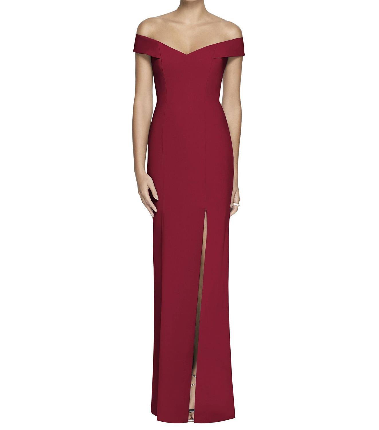 Dessy Collection Off-The-Shoulder Criss Cross Back Trumpet Gown - Red