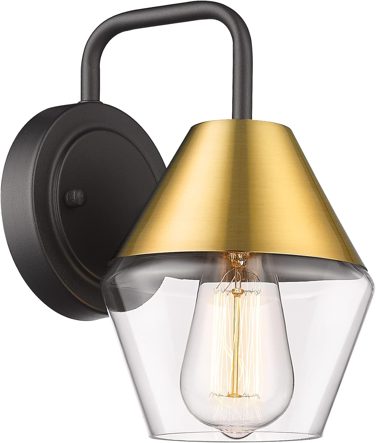 1-Light Wall Sconce, HWH Modern Gold Single Bathroom Vanity Light with Clear Glass Shade, Indoor Wall Lamp for Bedroom, Living Room, Black and Brushed Gold Finish, 5HZG60B BK+BG