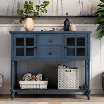 Barkell 42x22 Wide 2 Drawer Acacia Wood Server Charlton Home Color: Navy Blue