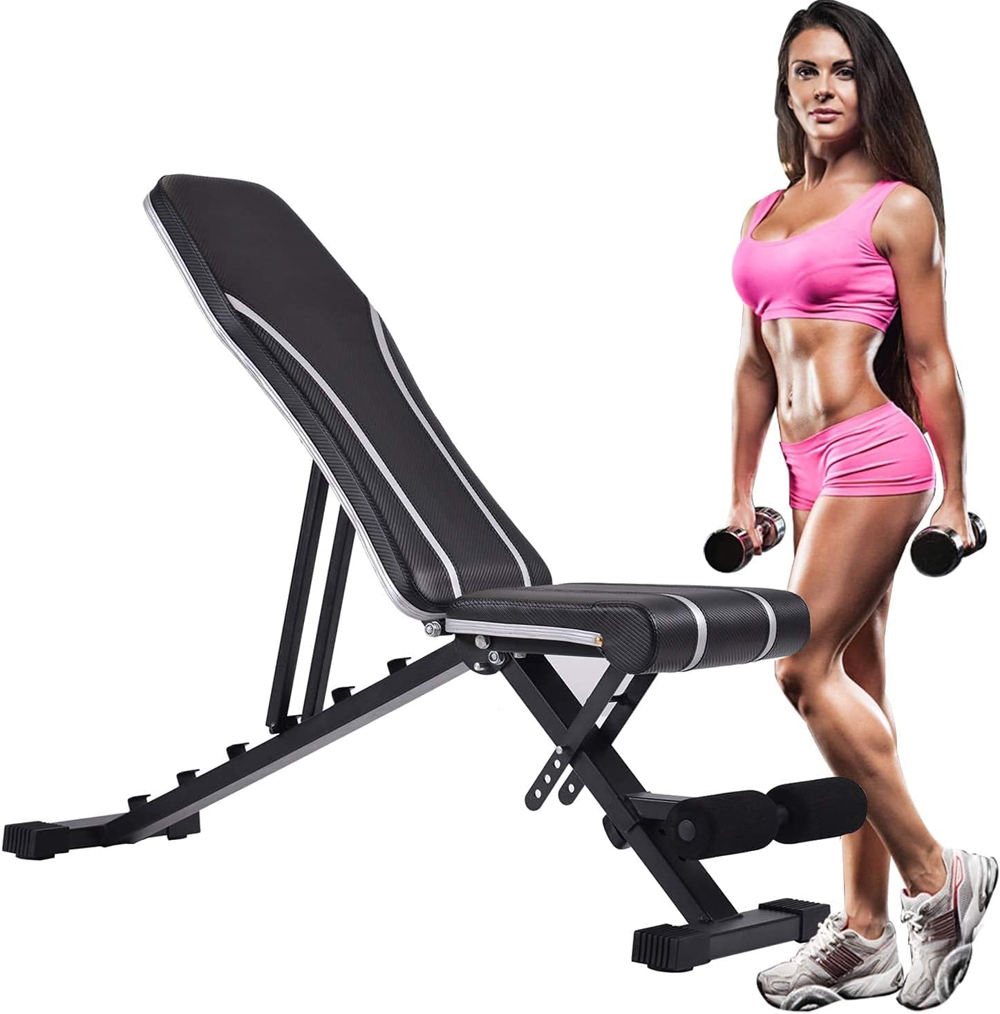 GAOPAN Adjustable Bench,Utility Weight Bench for Full Body Workout- Multi-Purpose Foldable incline/decline Fitness Equipment Bench Sit ups Exercise Station Home Gym, Black Pack of 2