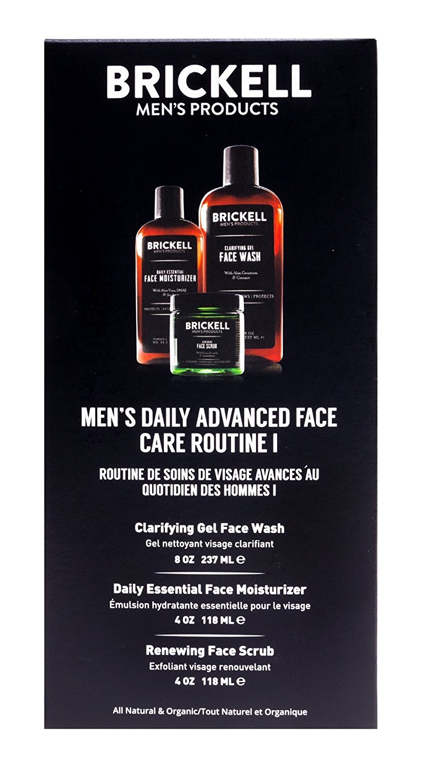 Brickell Men's Daily Advanced Face Care Routine I, Gel Facial Cleanser Wash, Face Scrub, Face Moisturizer Lotion, Natural and Organic Men's Skin Care Gift Set, Scented Pack of 2