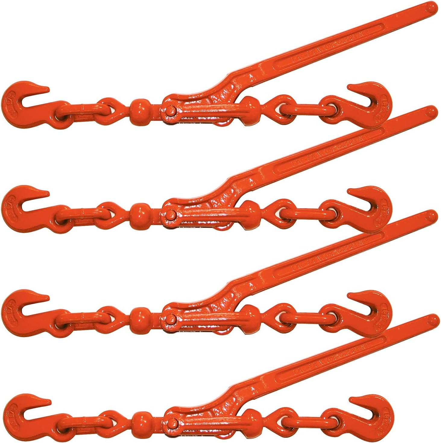 VULCAN Load Binder with 2 Grab Hooks, 4 Pack - Lever Style - 5,400 Pound Safe Working Load - for 5/16 Inch Grade 70 or 3/8 Inch Grade 43 Chain
