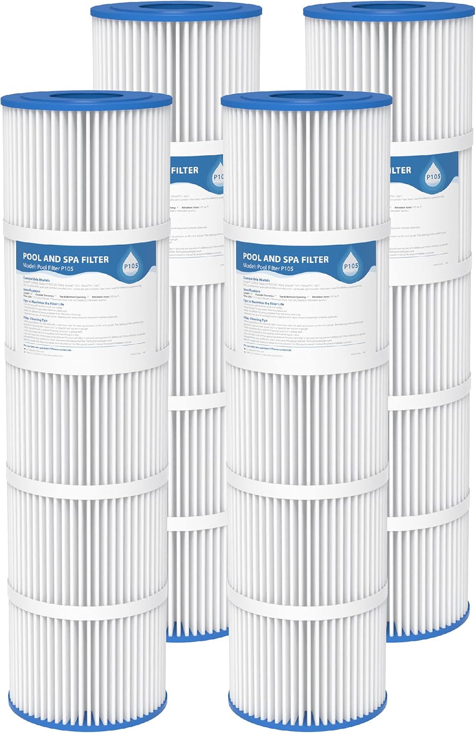AQUA CREST Pool Spa Filter Replacement for Pentair CCP420, PCC105-PAK4, 178584, Unicel C-7471, 817-0106, R173576, Filbur FC-1977, Pentair Clean and Clear Plus 420 Cartridge, 105 sq. ft, Pack of 4