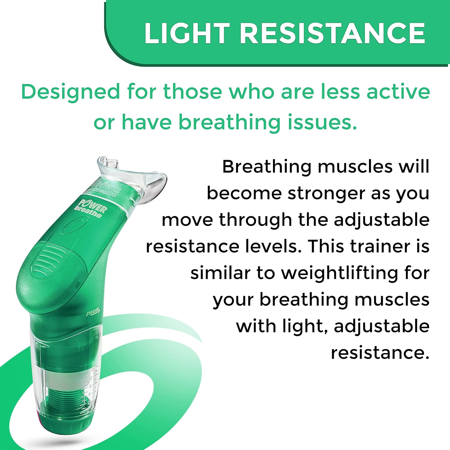 POWERbreathe - Breathing Exercise Device, Breathing Trainer and Therapy Tool to Strengthen Breathing Muscles and Help Lung Capacity, Handheld Inspiratory Muscle Trainer - Green, Light Resistance