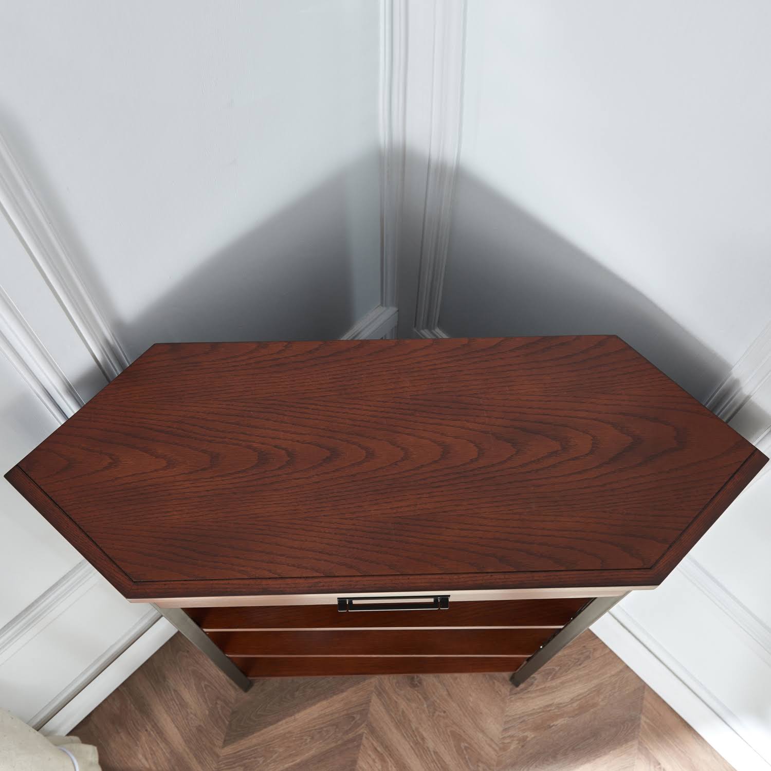 IronCraft One Drawer Mantel Height Corner Bookshelf, Mission Oak and Matte Black - Leick Home 11263