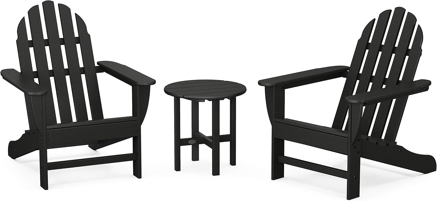 POLYWOOD PWS417-1-WH Classic 3-Piece Chair Side Table Adirondack Seating Set, White