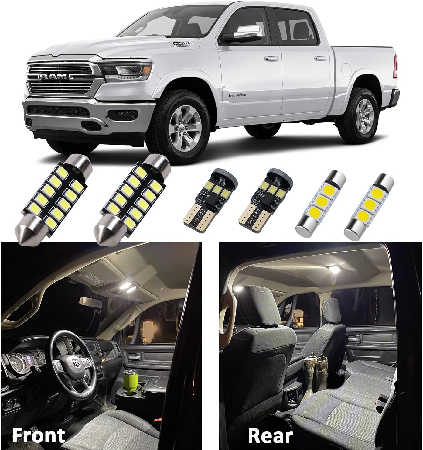 CENDAPRO 12PCS CANBUS LED Interior Light Kit for Dodge Ram 2009 2010 2011 2012 2013 2014 2015 2016 2017 2018 Super Bright 6000K White Interior LED Bulbs Package wInstall Tool