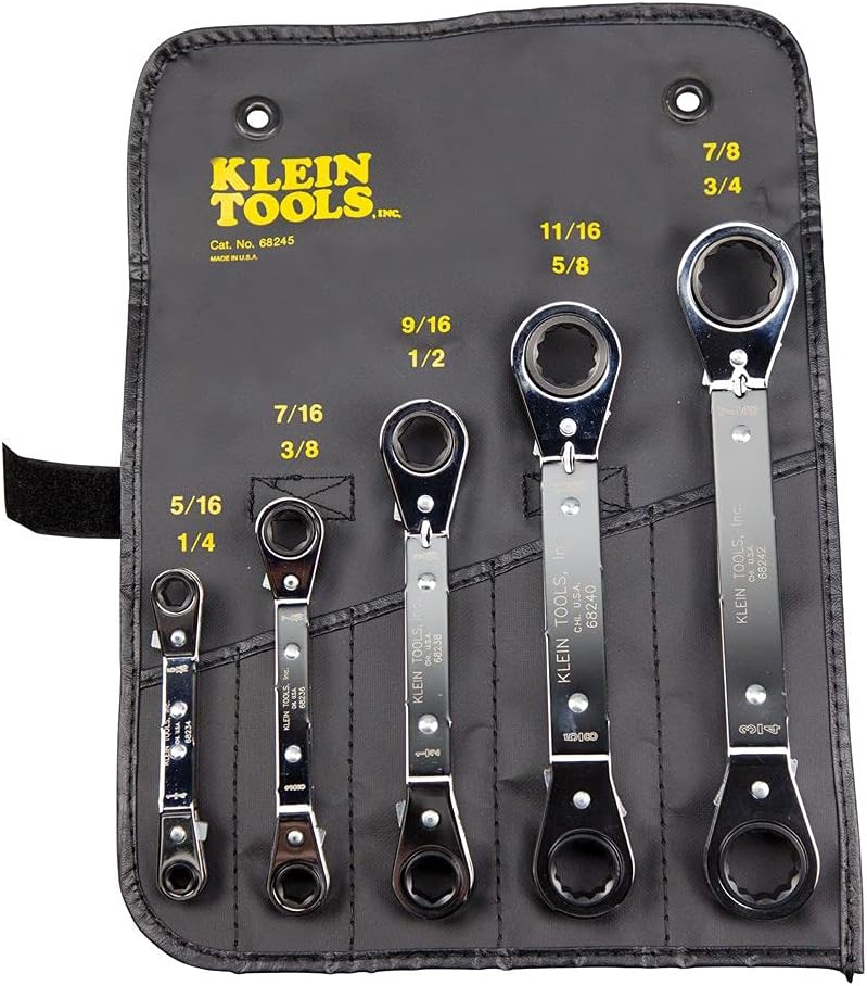 Klein Tools 68245 Reversible Ratcheting Box Wrench Set, 5-Piece, Black