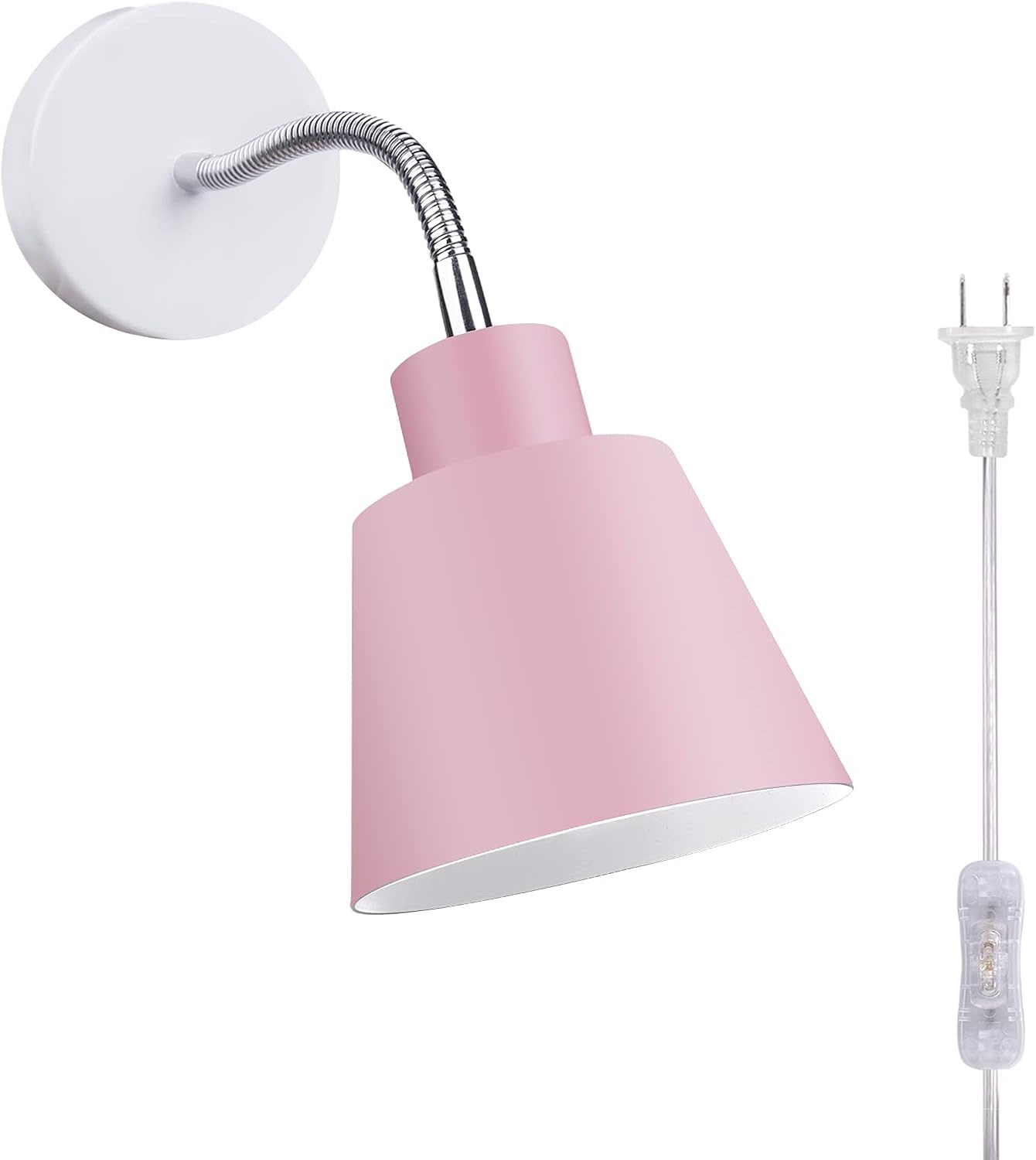 Bonlux Dimmable Wall Light Fixtures Flexible Gooseneck Wall Sconce,Macaron Edison Iron lamp Holder,Rotatable Wall Lamp with Plug-in Cord for Master Bedroom,Beside Reading,Living Room,E26/E27