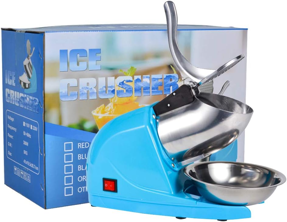 Electric Ice Crushers Machine Shaved Ice Machine Ice Snow Cone Maker &nbsp;Professional Double Blades Stainless Steel&nbsp;Ice&nbsp;Shaver Machine for Home Commercial Use (Blue)