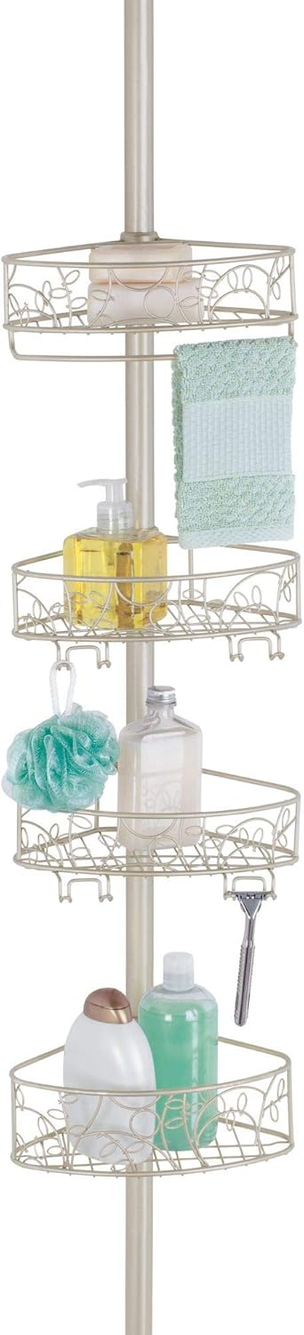 iDesign Twigz Metal Wire Rod Corner Shower, Adjustable 5'-9' Pole and Baskets for Shampoo, Conditioner, Soap with Hooks for Razors, Towels, Tension Caddy Pack of 2