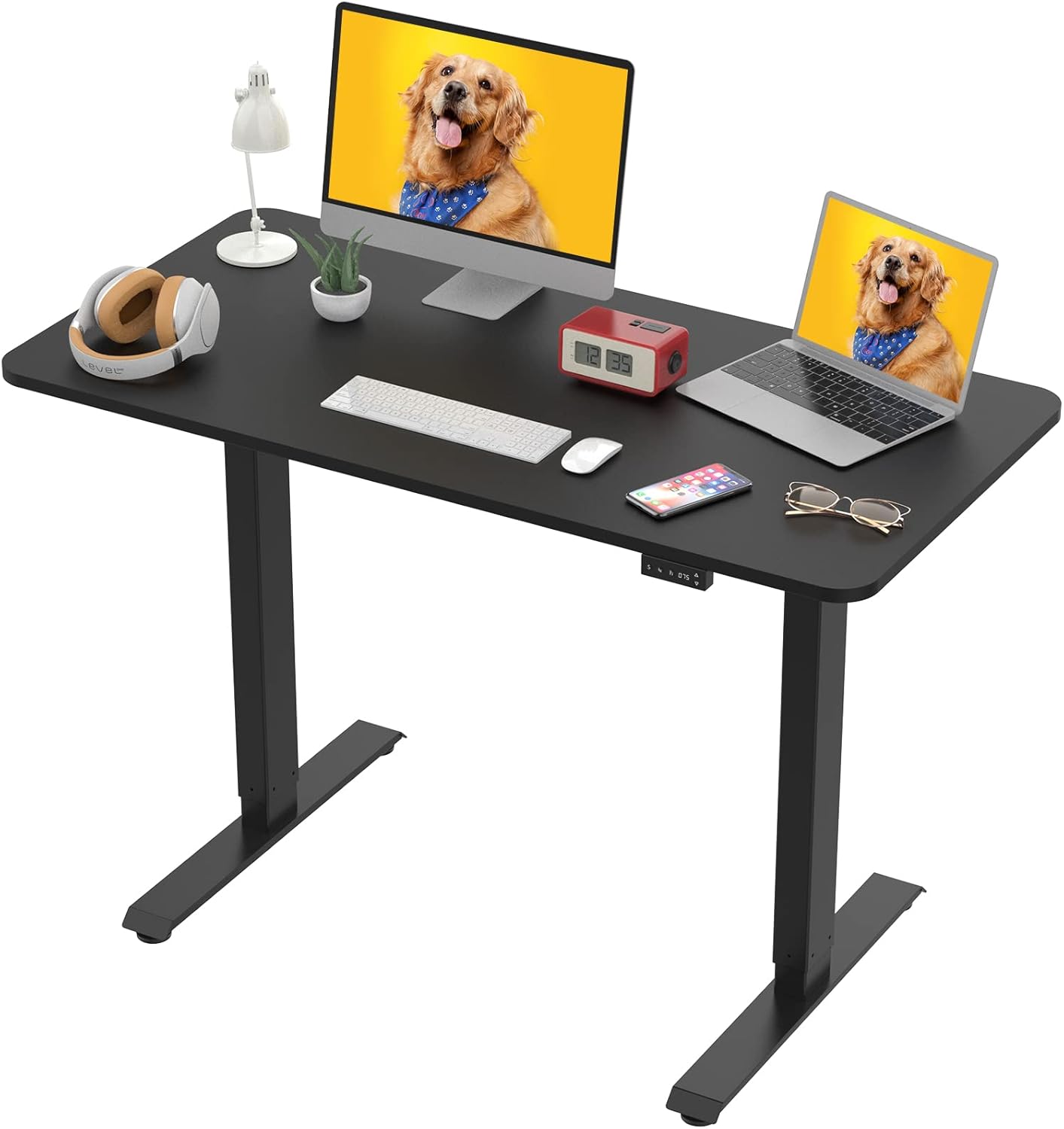 Joy Seeker Electric Standing Desk, 48 x 24 Inches Whole Piece Desk Board Height Adjustable Stand up Desk, Easy-Assembly and Quiet Sit Stand Home Office Workstation Desk, Black