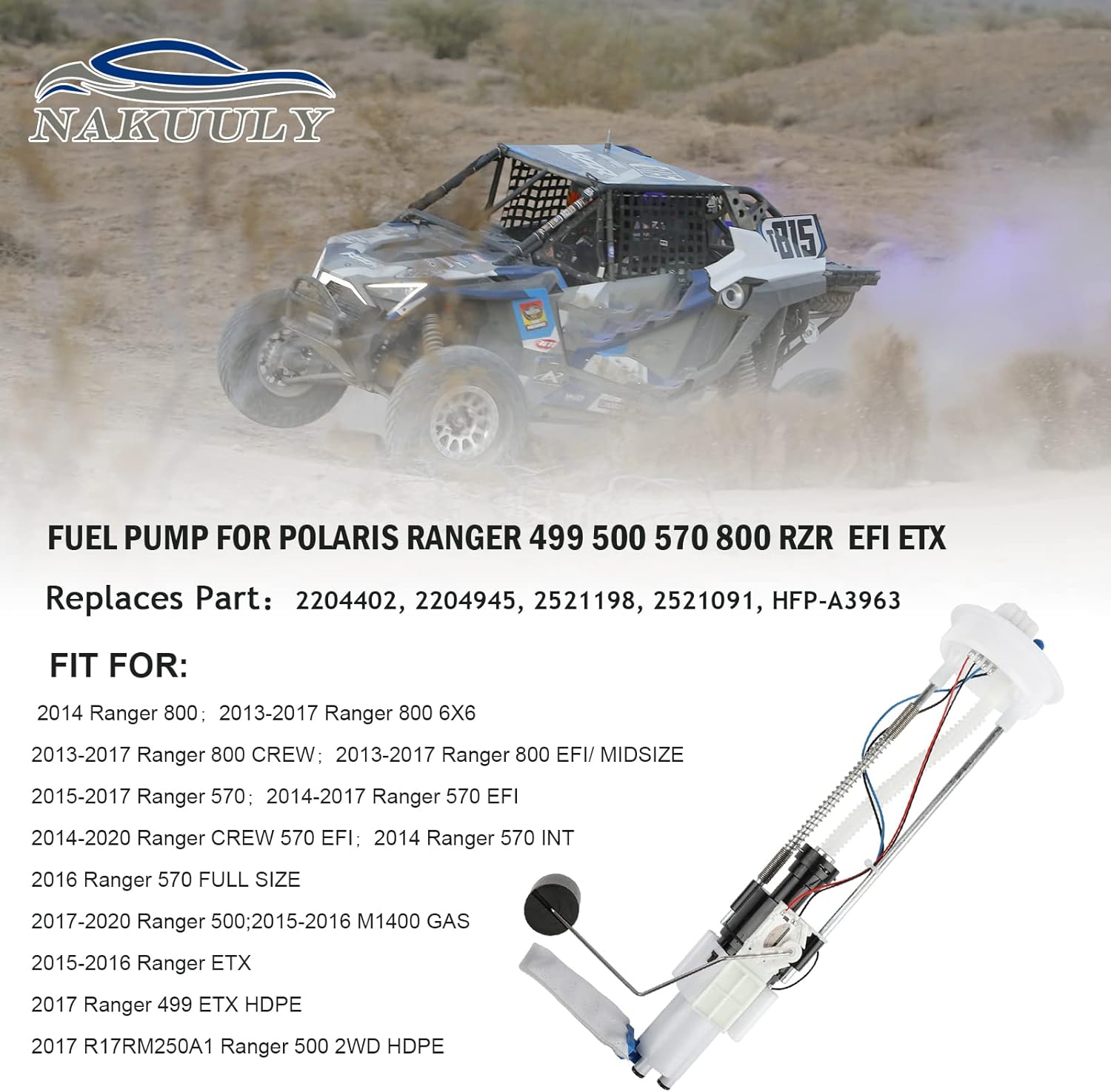 2204945 Polaris Fuel Pump Assembly Fits for ATV Ranger 800 EFI Crew 2013-2019, Ranger 570 Crew EFI 2014-2020, Ranger 500 2017-2020 Replaces # 2204402, 2204945, 2521198, 2521091