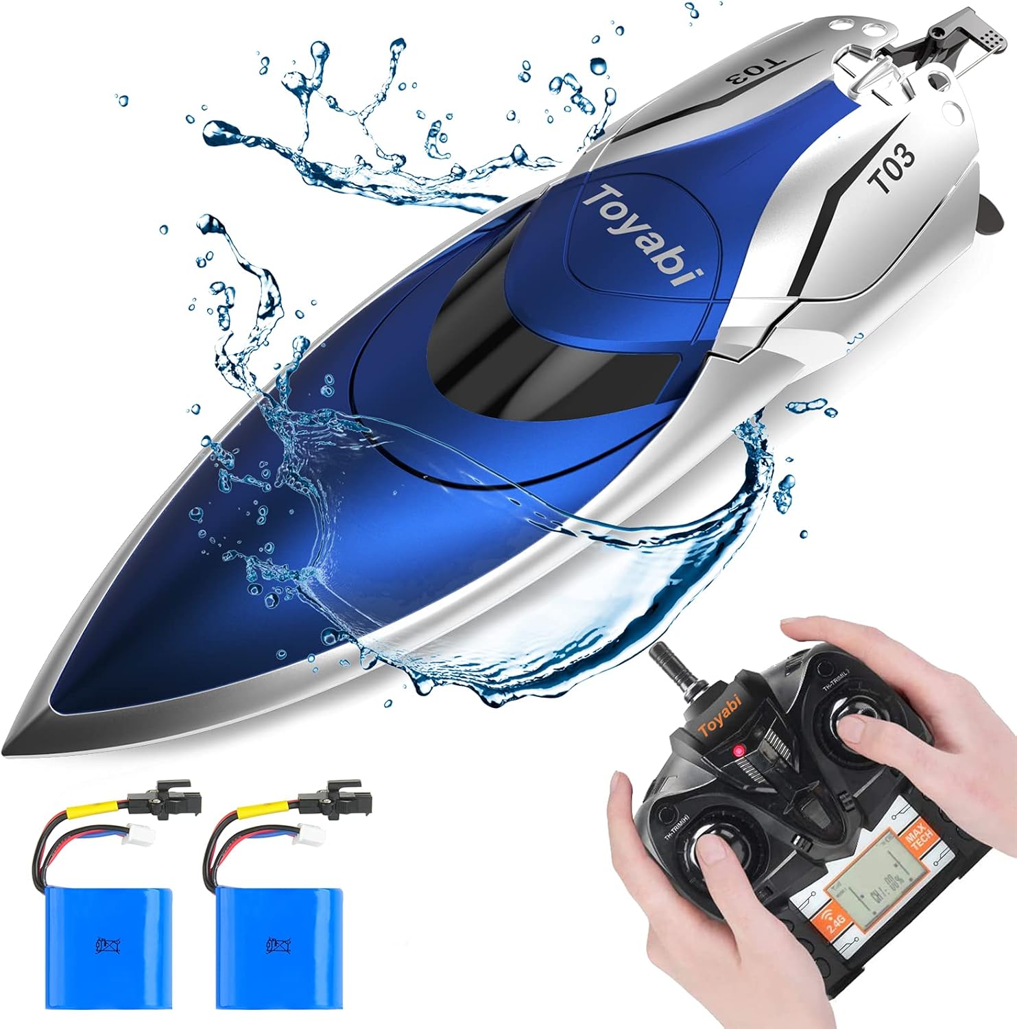 GizmoVine Hobby RC Boats, High Speed Remote Control Boats for Pools and Lakes, 20 MPH Fast RC Racing Boats for Kids and Adults, 2.4Ghz Radio Controlled Boat with Extra Battery Pack of 2