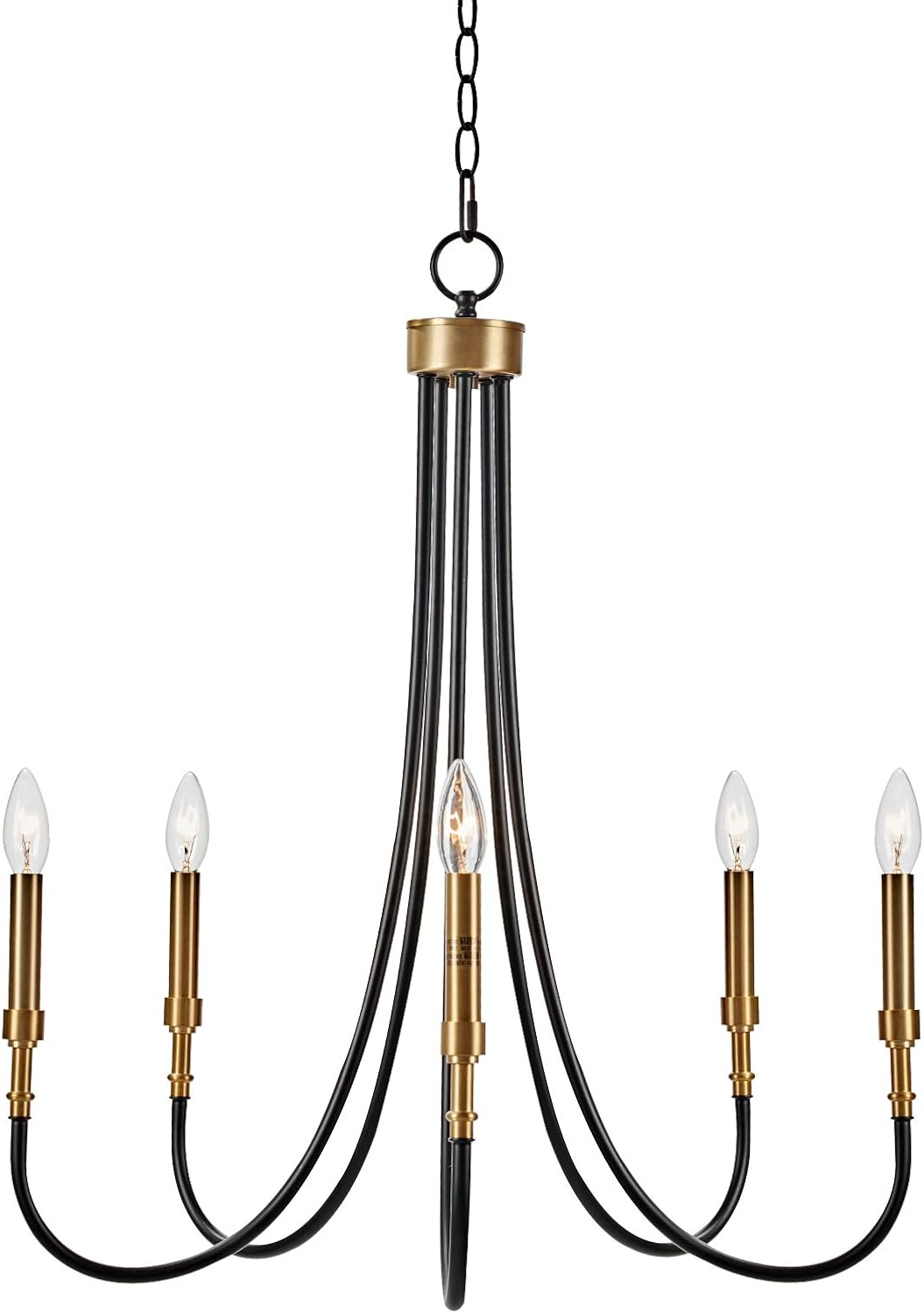 MOTINI 5-Light Farmhouse Chandelier Black and Gold Brass Large Metal Pendant Lighting Fixture for Dining Room, Bedroom, Living Room, 24