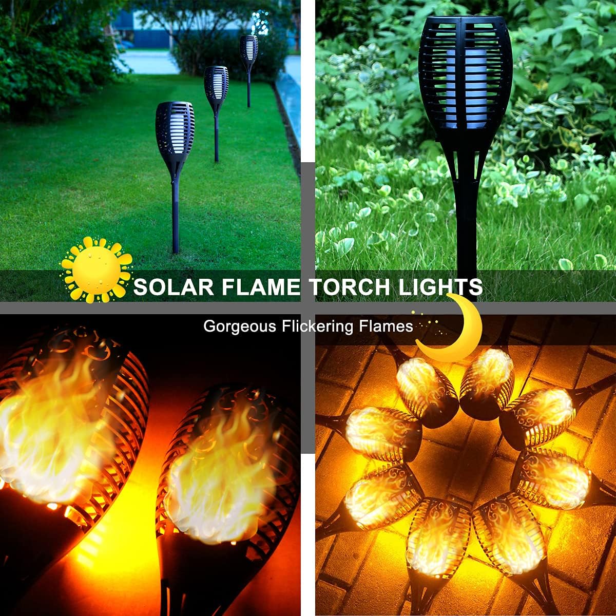 KYEKIO Outdoor Solar Lights, 8Pack Large Solar Torch Lights with Flickering Flame, Waterproof Solar Powered Outdoor Lights, Decorative Landscape Torches for Garden Pathway Yard Decor-Auto LED Lighting