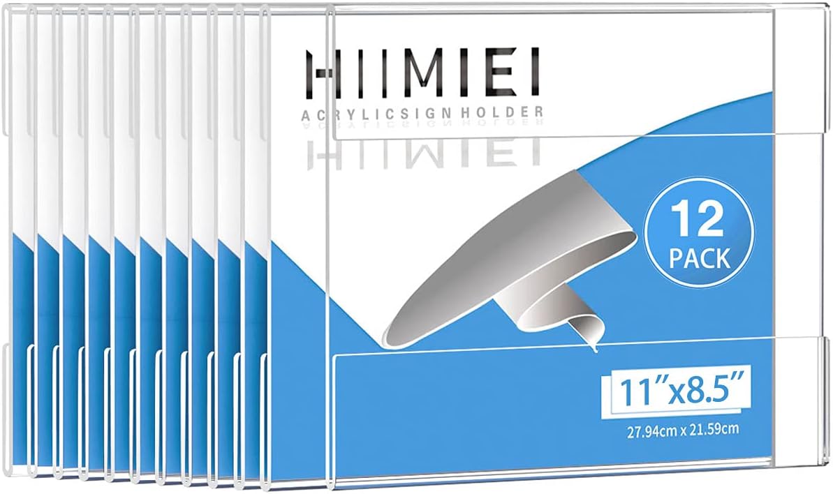 HIIMIEI Acrylic Wall Sign Holder 8.5 x 11 Inches Horizontal 12 Pack, Clear Plexiglass Display Sign Holders Adhesive with 3M Tape, Plastic Photo Ads Frames for Office Hospital Hotel Store Pack of 2