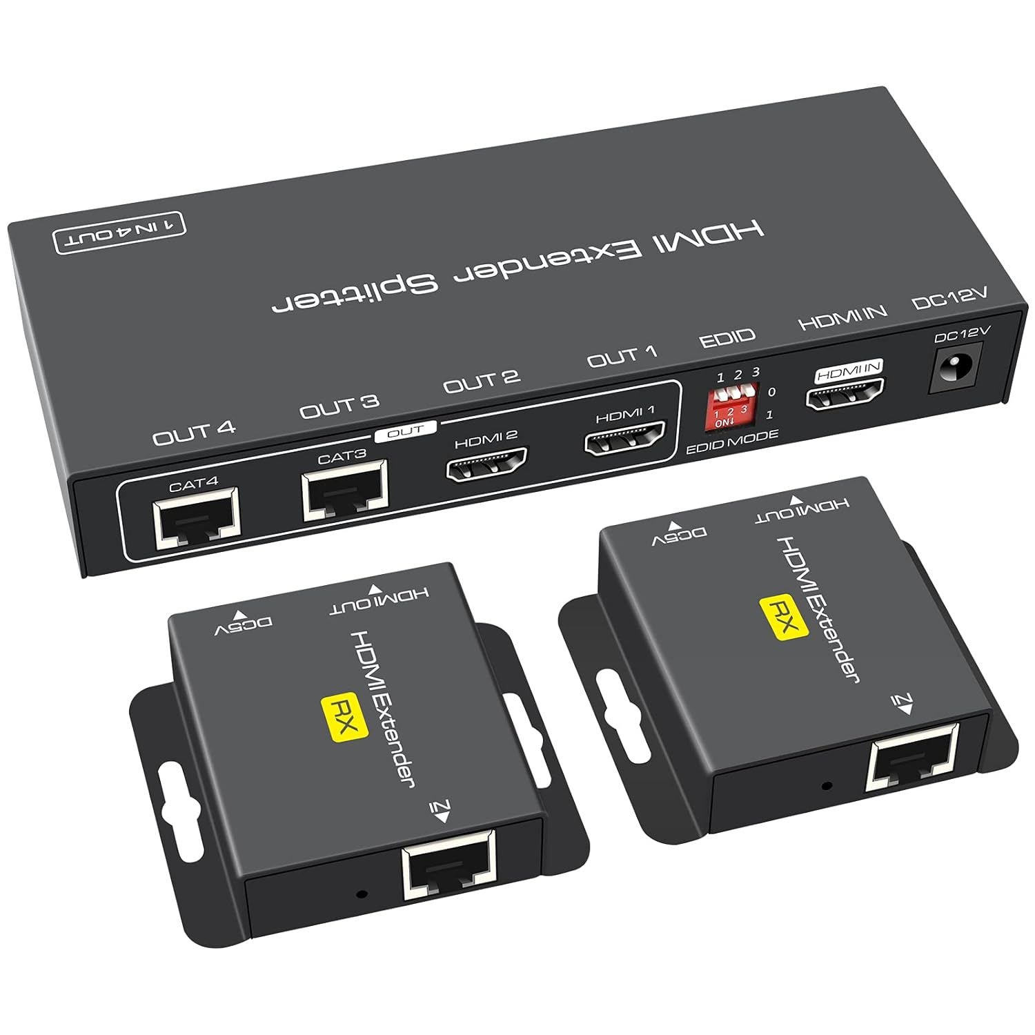 HDMI Extender Splitter Up to 165ft 1 in 2 Out Over Cat5e/6/7 with Two Loop-Out Local Display Repeater Balun Ethernet Sender Transmitter Receiver Support 1080p EDID POC（Only Need TX Power for Work ） Pack of 2