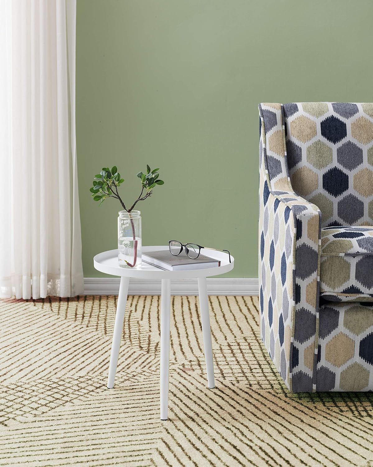 Kings Brand Furniture – Whelan Round Metal Side End Accent Table, White Pack of 2