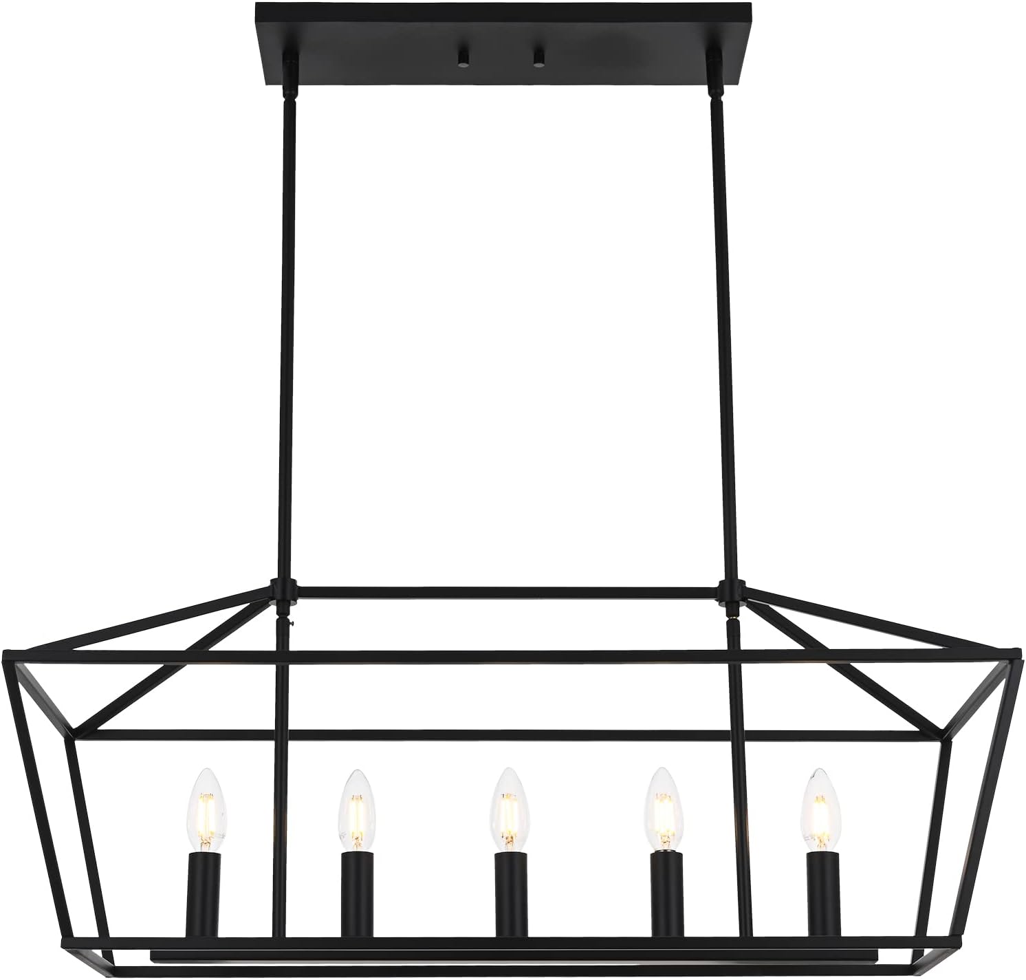 MELUCEE Farmhouse Chandeliers for Dining Rooms Black, 5-Light Industrial Pendant Lighting for Kitchen Island Candle Rectangle Chandelier Light Fixture Linear Lights, E12 Base