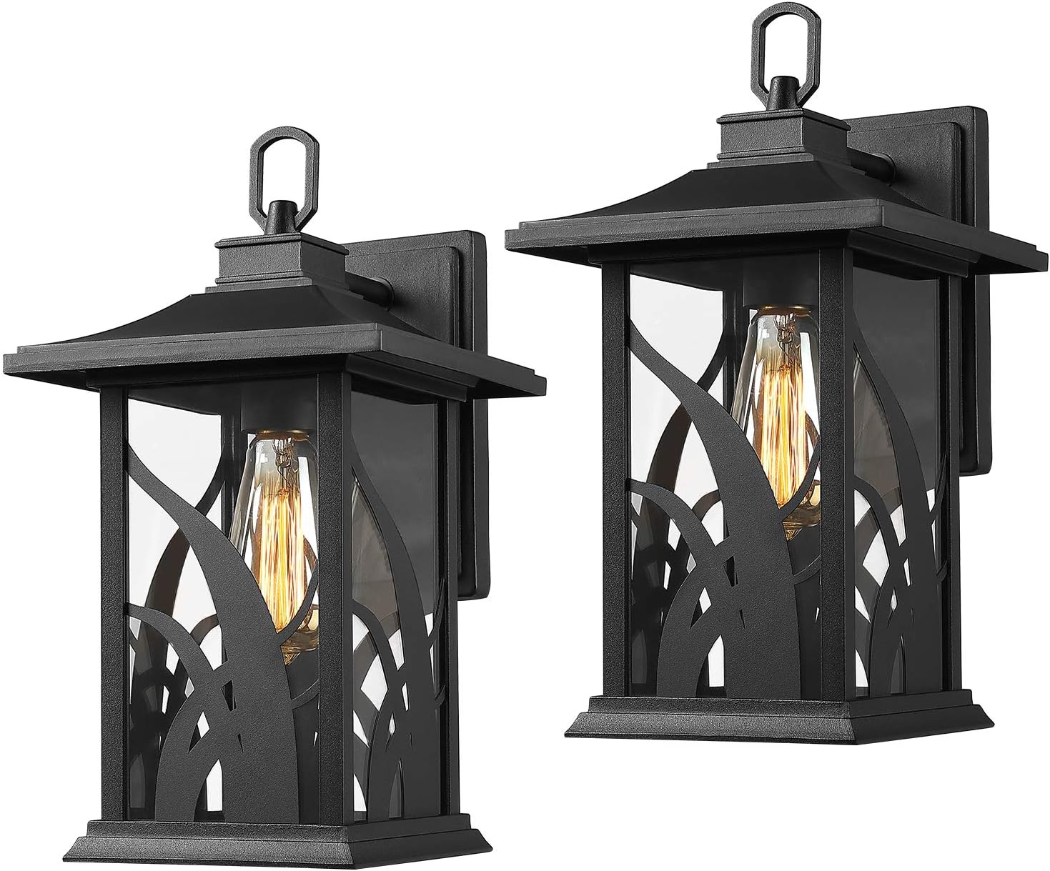 Beionxii Outdoor Wall Lights | Twin-Pack Exterior Light Fixtures Wall Mount, Sand Textured Black Cast Aluminum with Clear Glass - A331W-2PK