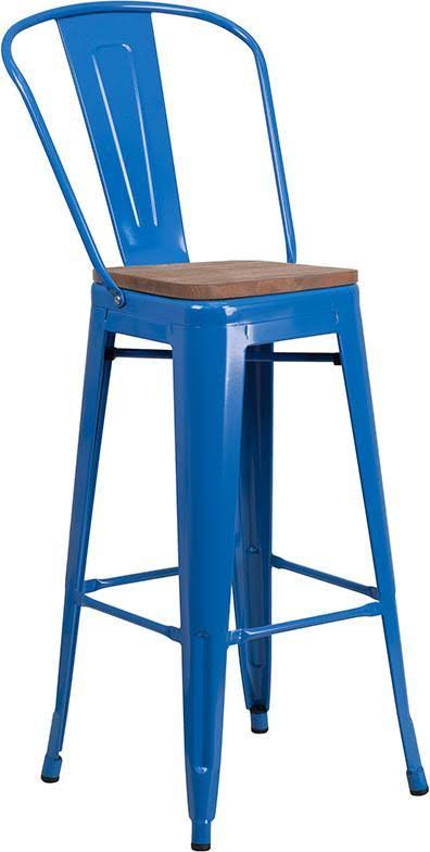 Flash Furniture 30x22 High Metal Barstool with Back and Wood Seat Yellow