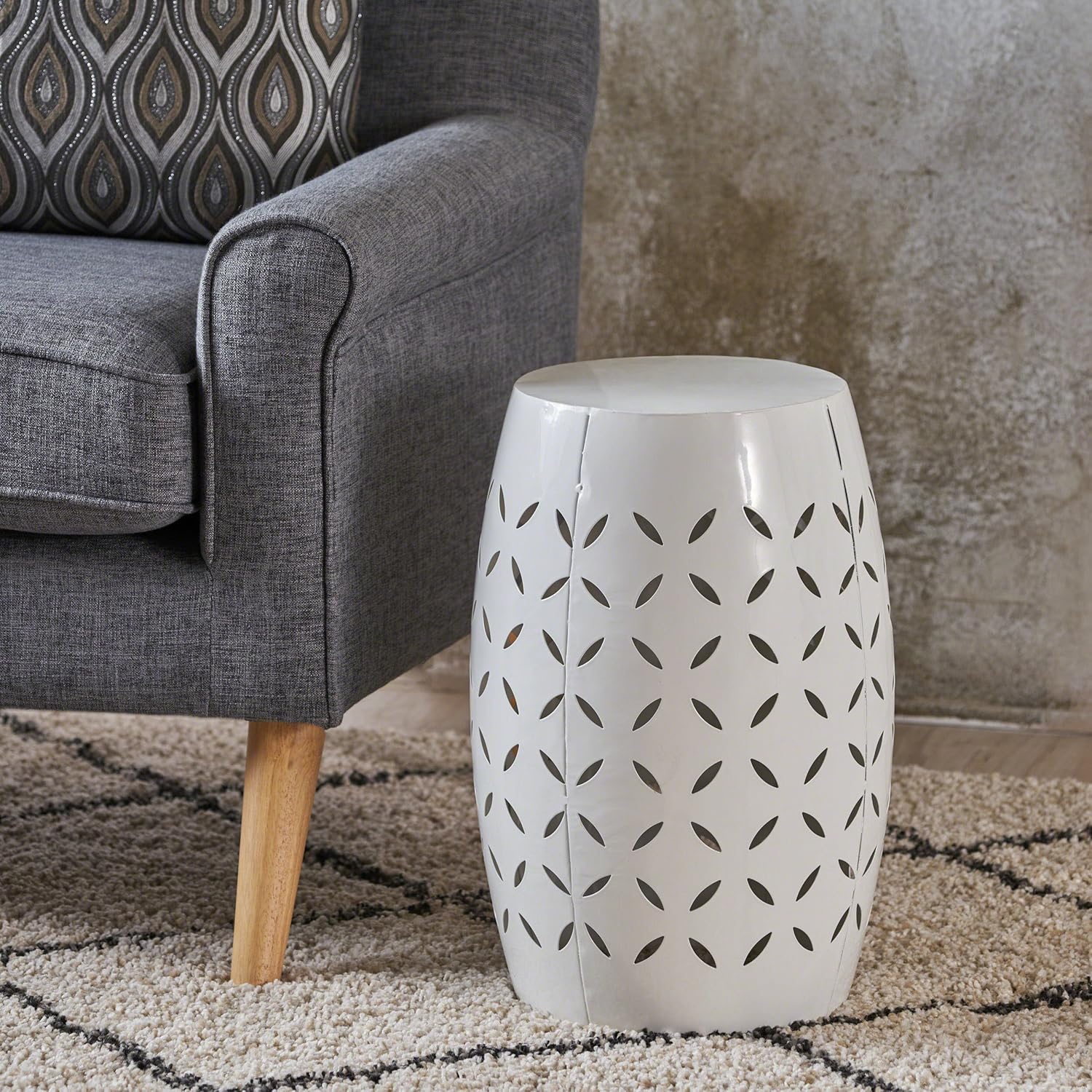 Christopher Knight Home Jorell Indoor Lace Cut Iron Accent Table, White Pack of 2