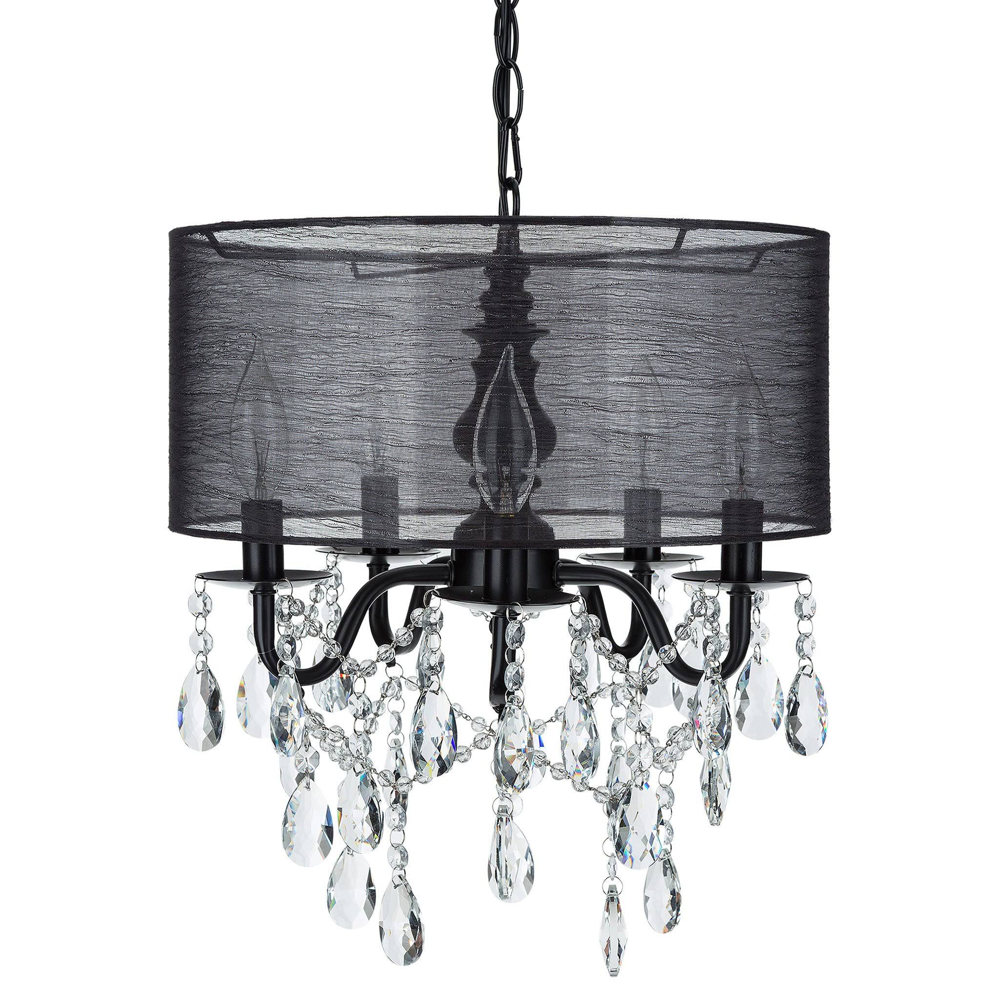 5 Light Crystal Plug-In Chandelier with Cylinder Shade (Black) CH114TB