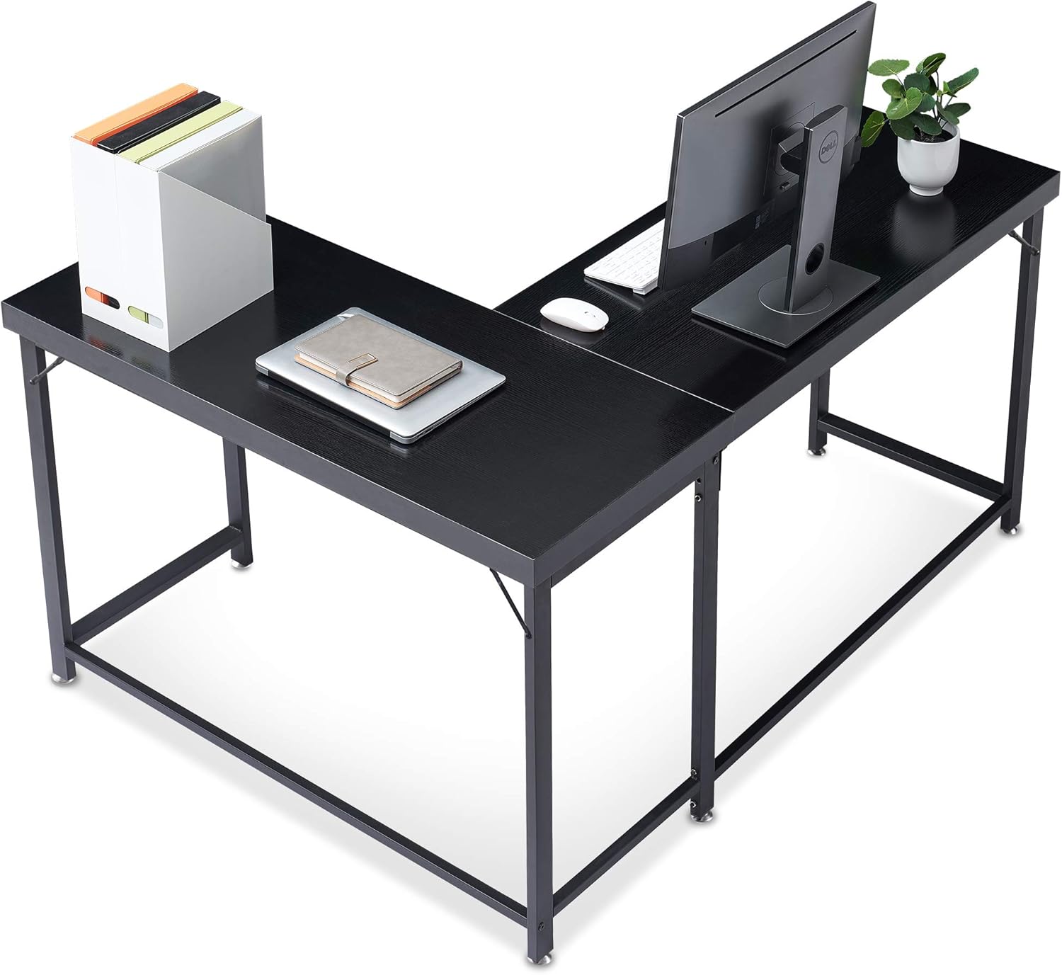 Ivinta Industrial L-Shaped Desk, 58 inch Computer Corner Desk, Modern Gaming Desk, Espresso Home Office Writing Workstation for Small Space (Brown)