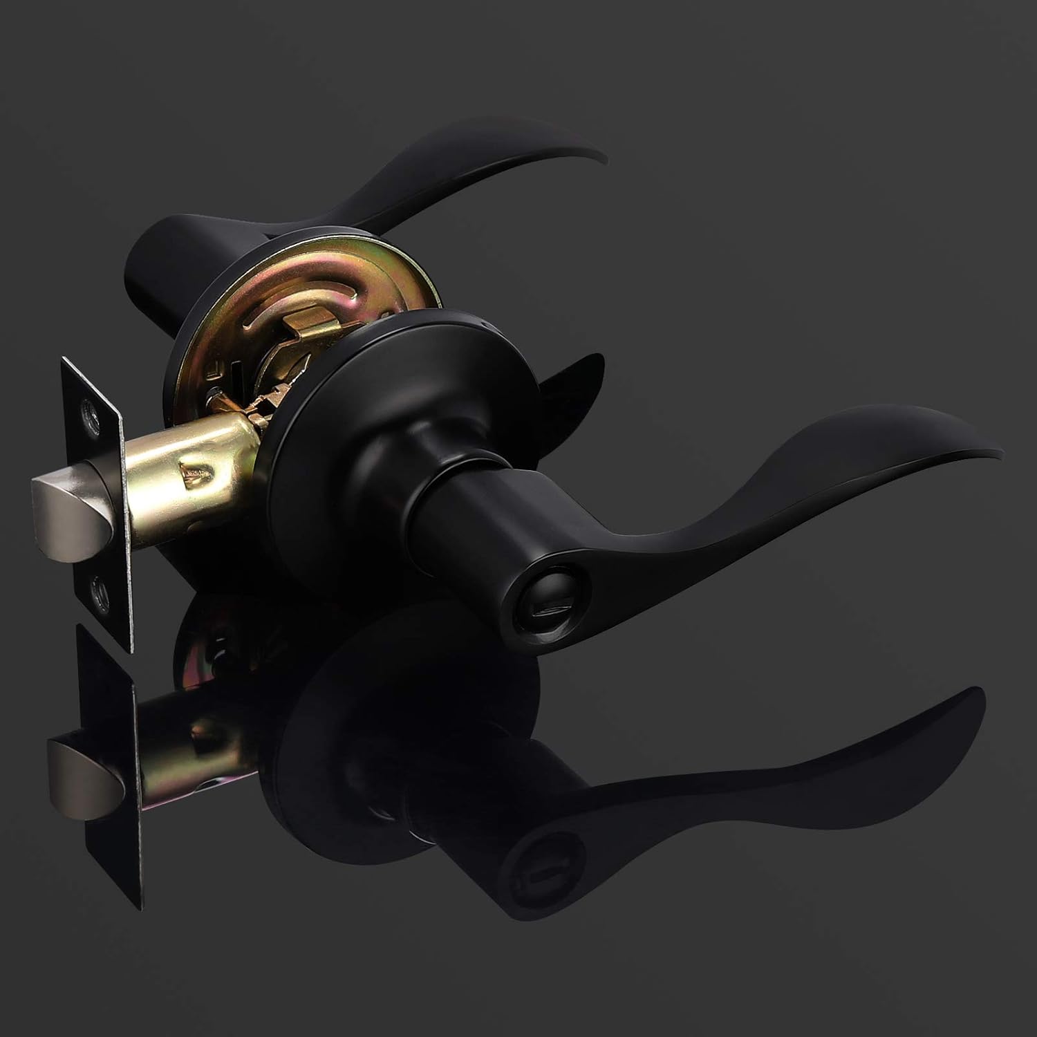 GOBEKOR 5 Pack Black Door Handle with Lock, Matte Black Interior Door Handles Keyless for Bedroom Bathroom Privacy Door Levers Black Bedroom Door Handles Set