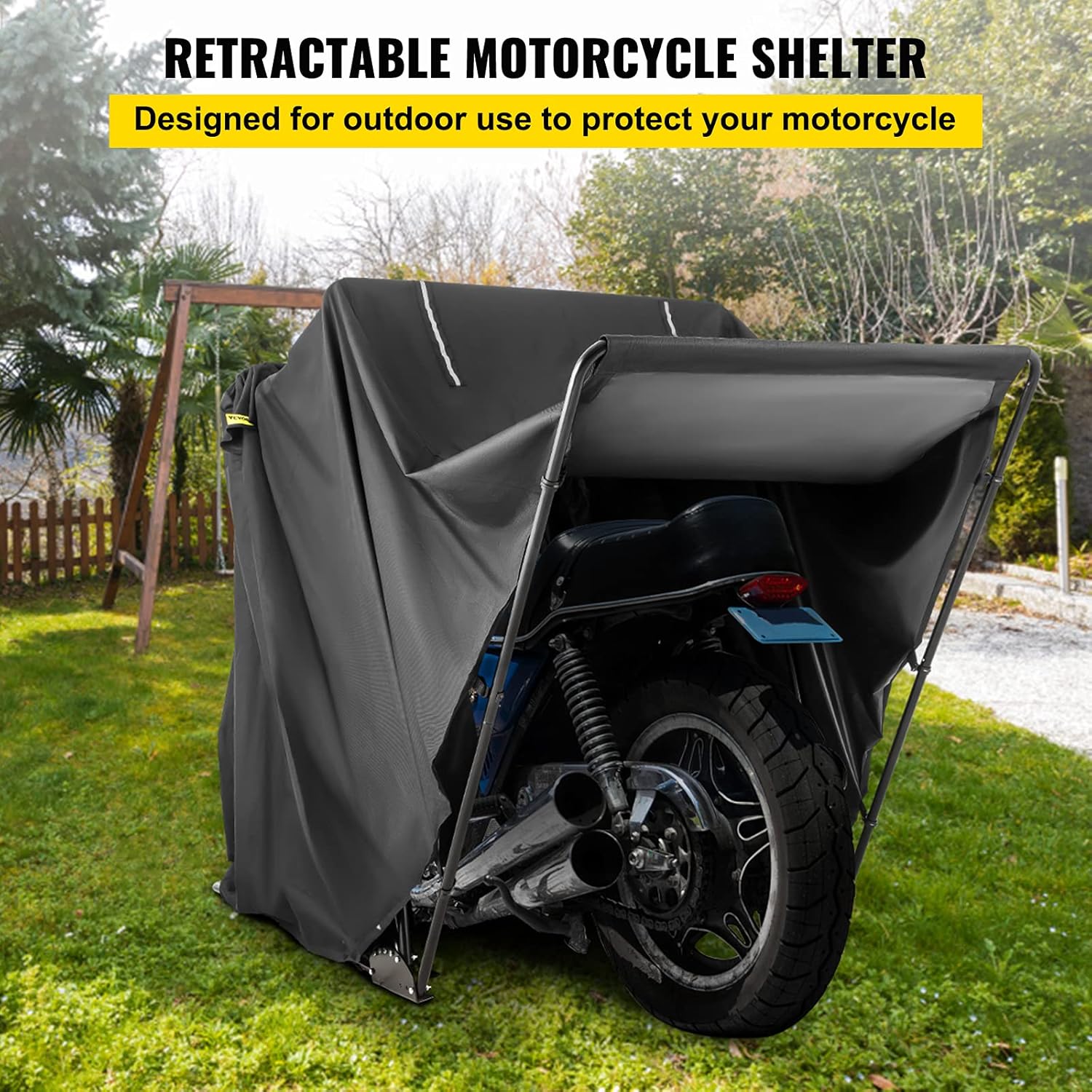 VEVOR Waterproof Motorcycle Cover,Motorcycle Shelter,Heavy Duty Motorcycle Shelter Shed, 600D Oxford Motorbike Shed Anti-UV, 106.3