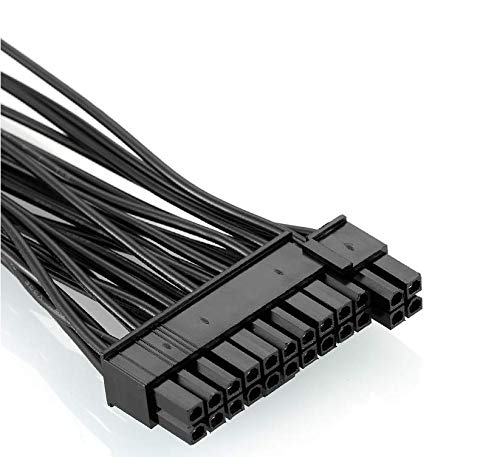 Dual Multiple PSU Power Supply 24 Pin Extension Cable Splitter Adapter Kit Black, for ATX Motherboard, 24 pin to 24(20+4) pin 1 Feet